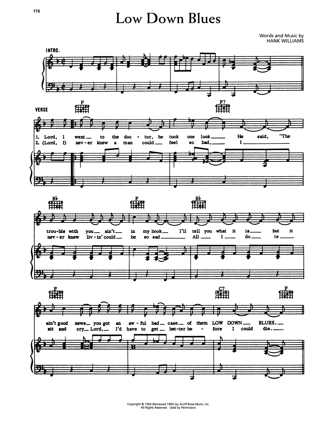 Download Hank Williams Low Down Blues Sheet Music and learn how to play Piano, Vocal & Guitar Chords (Right-Hand Melody) PDF digital score in minutes