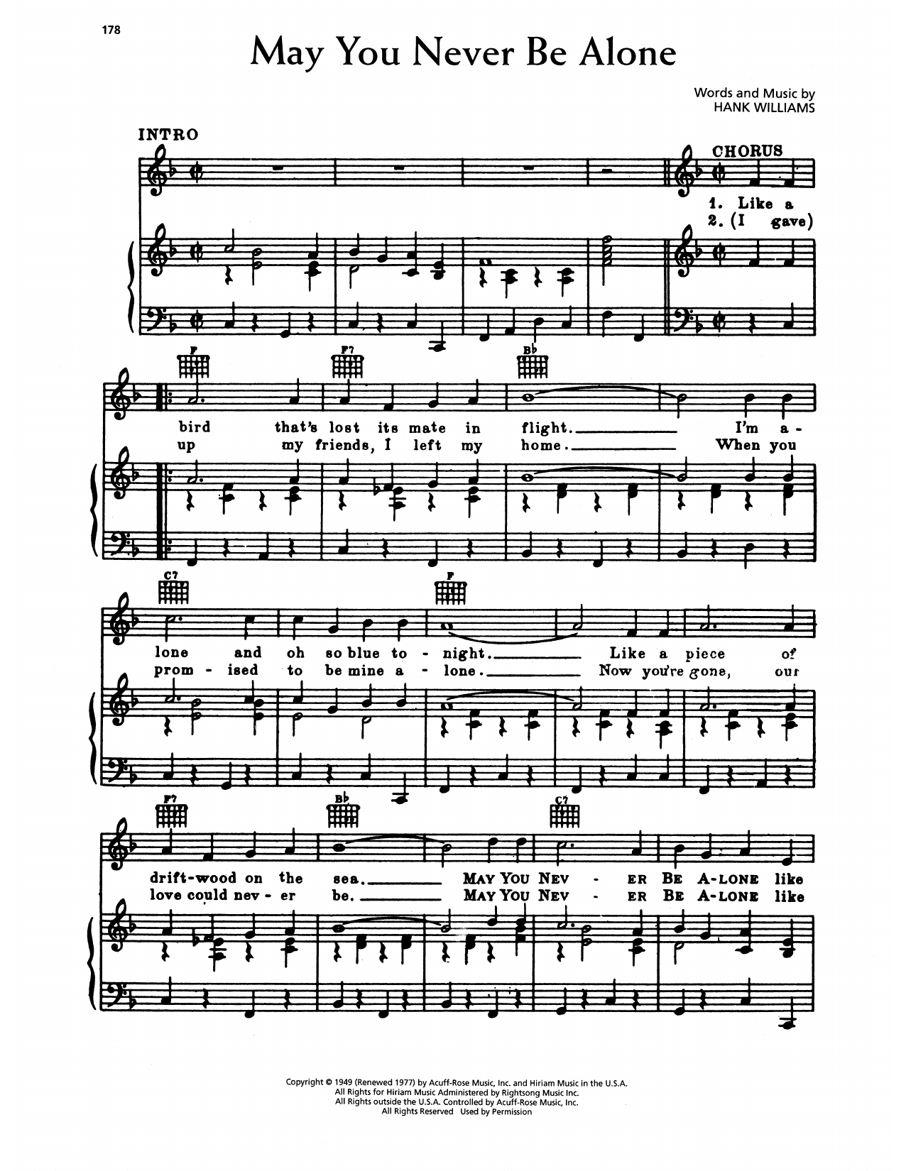 Download Hank Williams May You Never Be Alone Sheet Music and learn how to play Piano, Vocal & Guitar Chords (Right-Hand Melody) PDF digital score in minutes