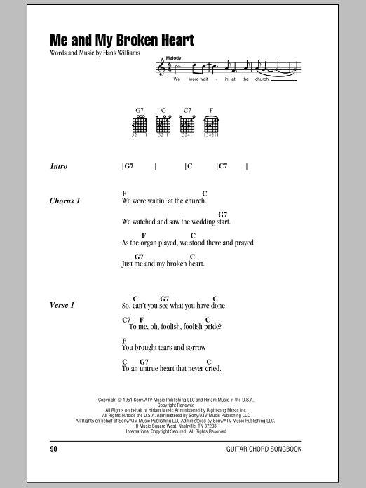 Download Hank Williams Me And My Broken Heart Sheet Music and learn how to play Lyrics & Chords PDF digital score in minutes