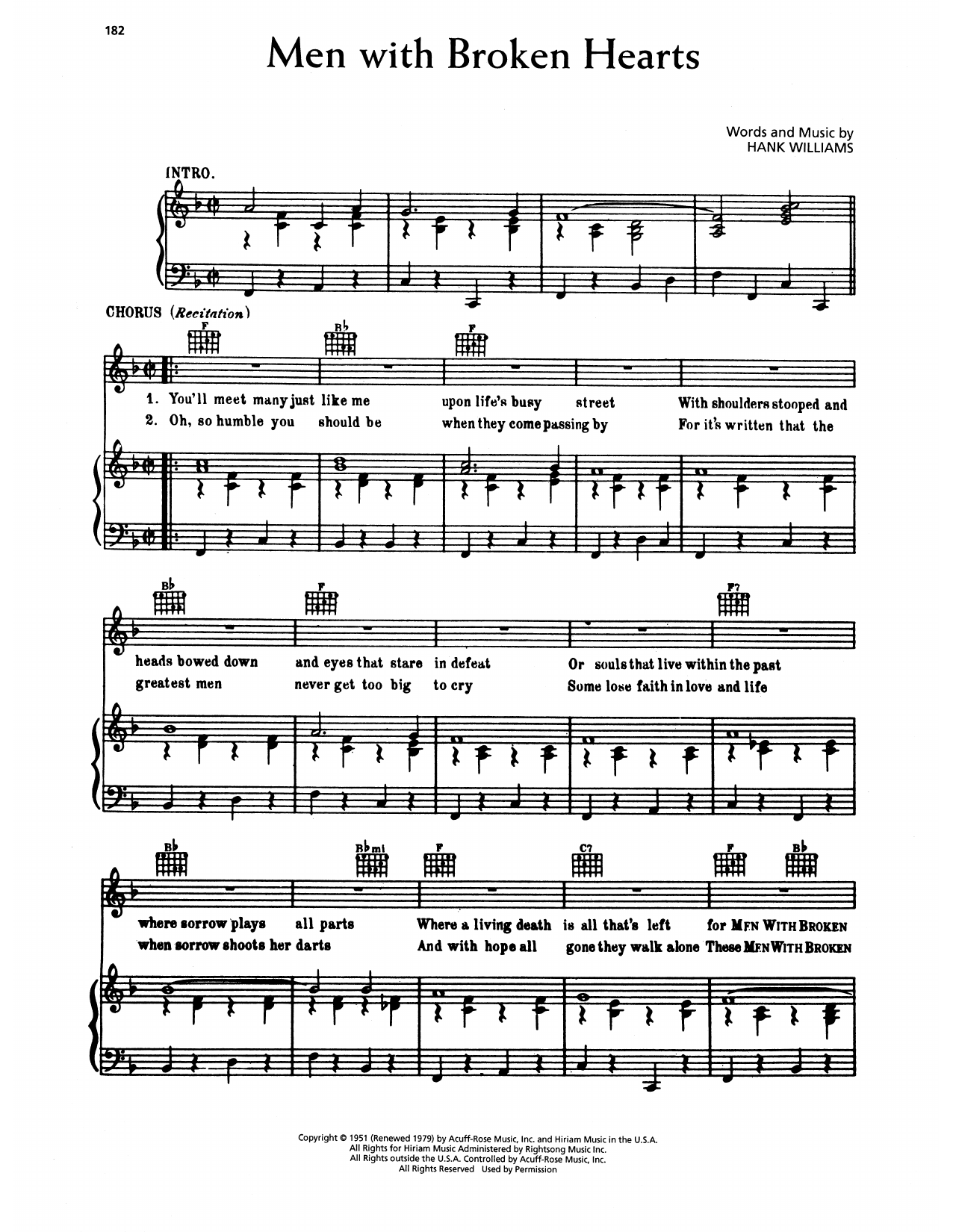Download Hank Williams Men With Broken Hearts Sheet Music and learn how to play Piano, Vocal & Guitar Chords (Right-Hand Melody) PDF digital score in minutes