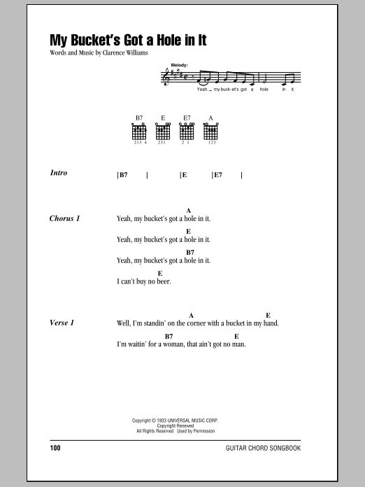 Download Hank Williams My Bucket's Got A Hole In It Sheet Music and learn how to play Ukulele PDF digital score in minutes