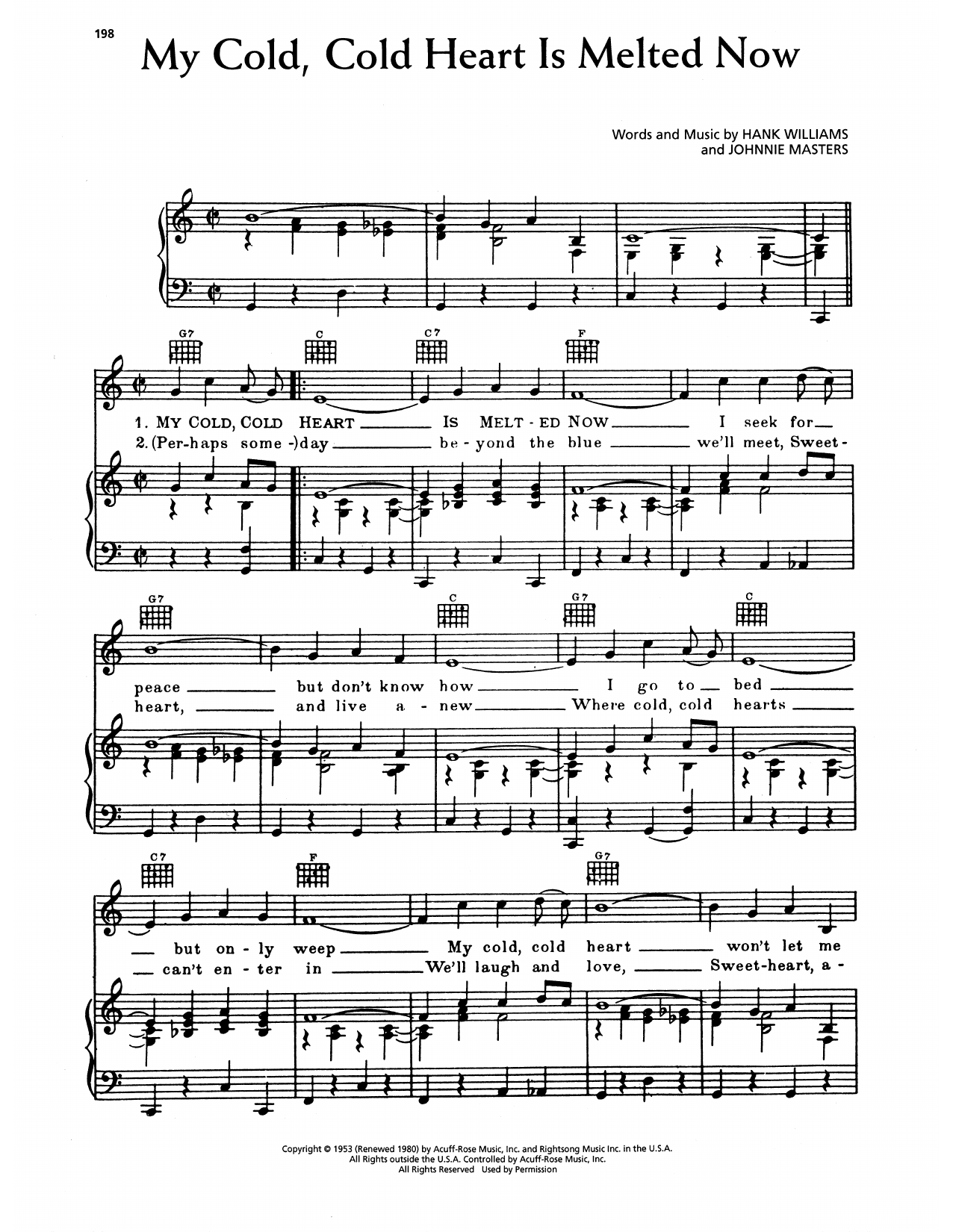 Download Hank Williams My Cold Cold Heart Is Melted Now Sheet Music and learn how to play Piano, Vocal & Guitar Chords (Right-Hand Melody) PDF digital score in minutes