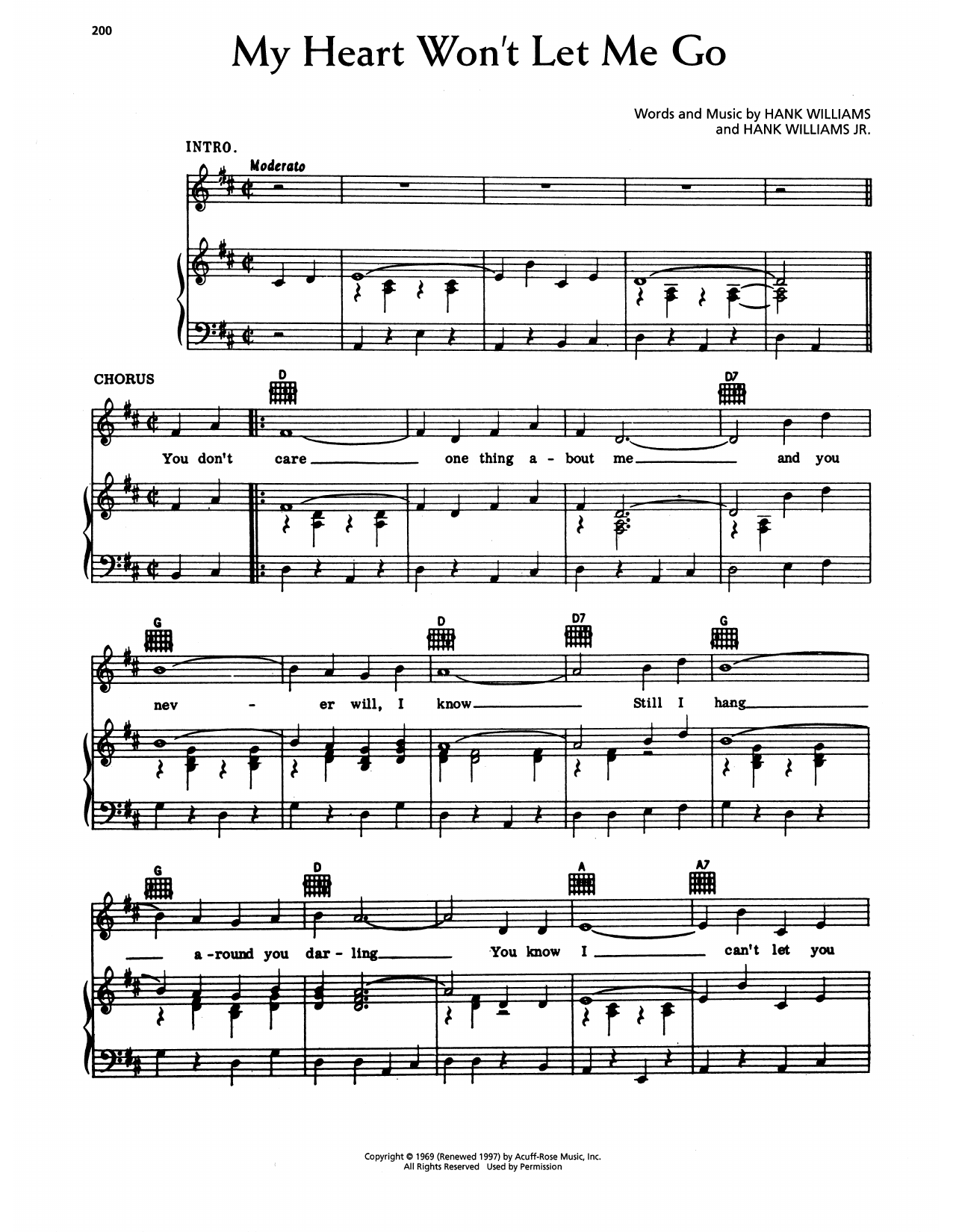Download Hank Williams My Heart Won't Let Me Go Sheet Music and learn how to play Piano, Vocal & Guitar Chords (Right-Hand Melody) PDF digital score in minutes