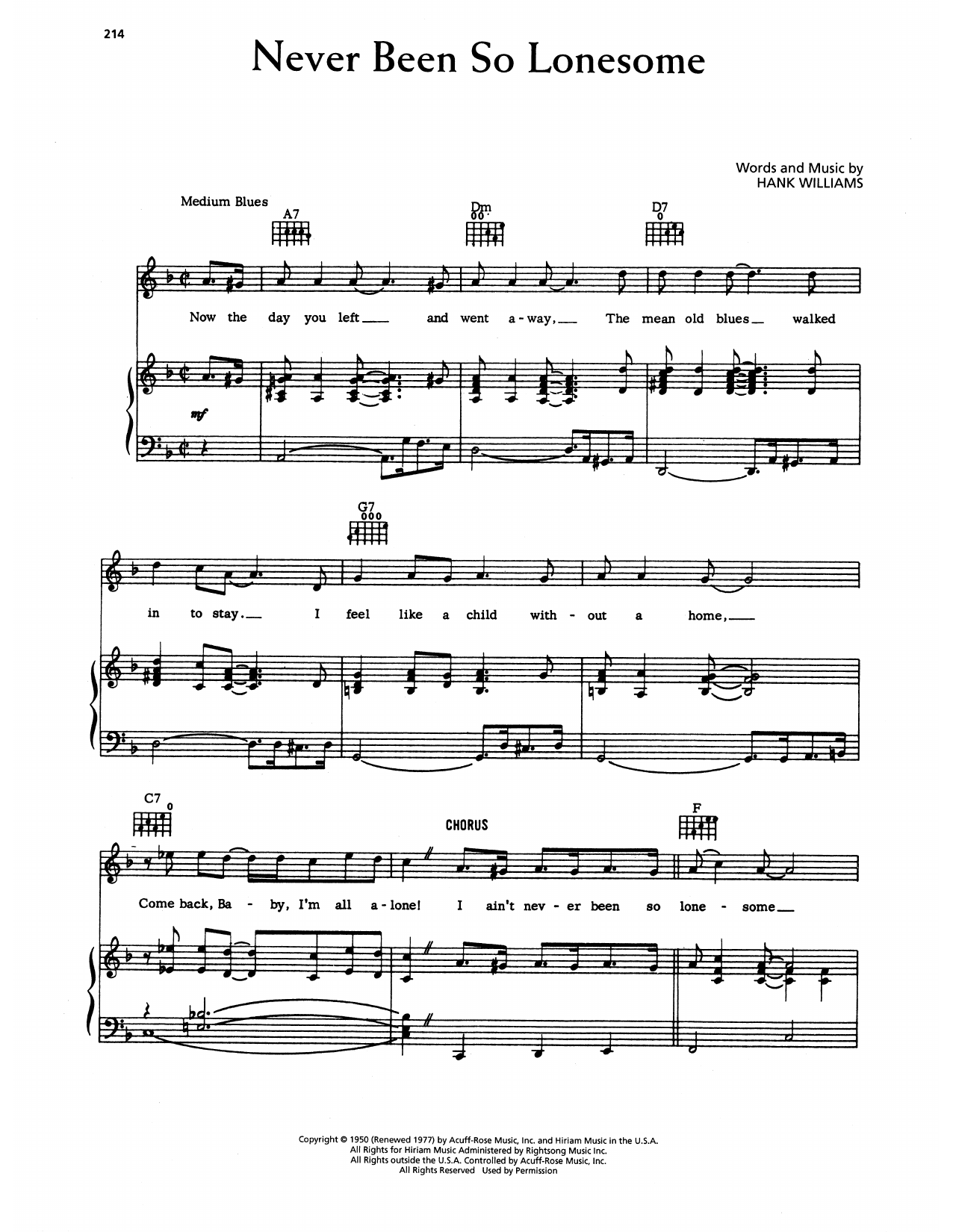 Download Hank Williams Never Been So Lonesome Sheet Music and learn how to play Piano, Vocal & Guitar Chords (Right-Hand Melody) PDF digital score in minutes