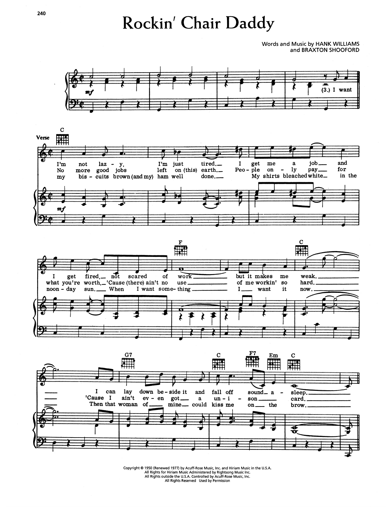Download Hank Williams Rockin' Chair Daddy Sheet Music and learn how to play Piano, Vocal & Guitar Chords (Right-Hand Melody) PDF digital score in minutes