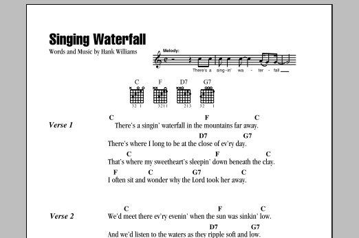 Download Hank Williams Singing Waterfall Sheet Music and learn how to play Lyrics & Chords PDF digital score in minutes