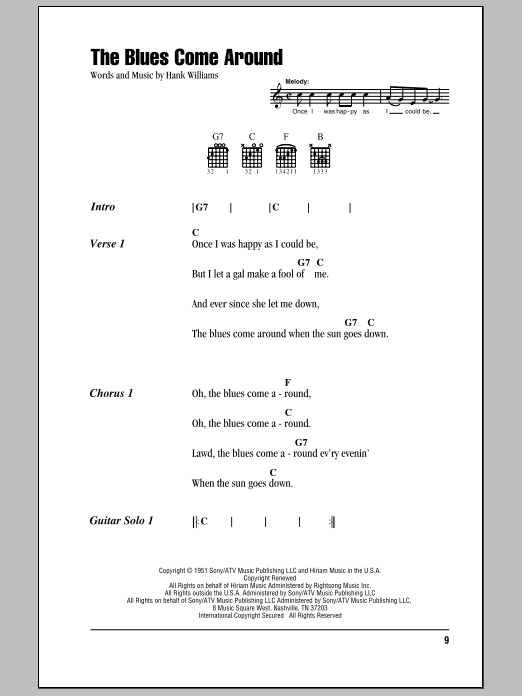 Download Hank Williams The Blues Come Around Sheet Music and learn how to play Lyrics & Chords PDF digital score in minutes