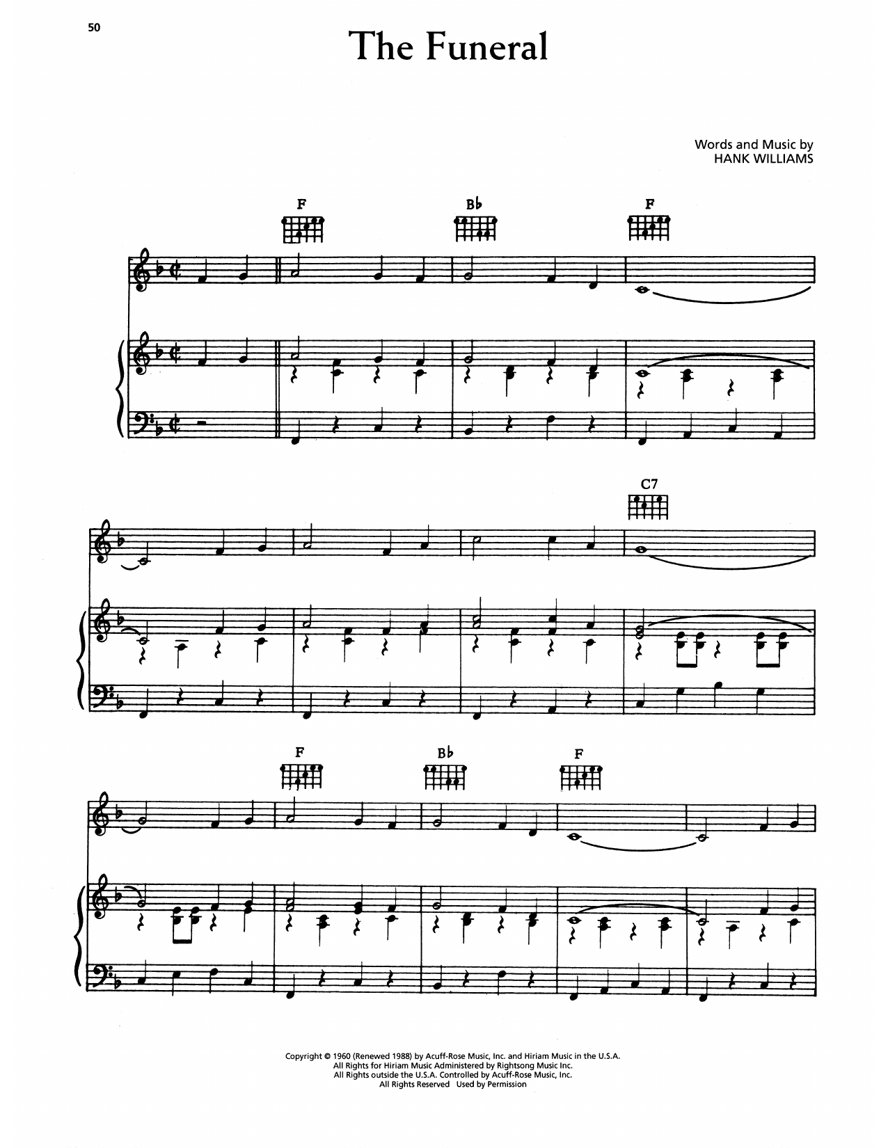 Download Hank Williams The Funeral Sheet Music and learn how to play Piano, Vocal & Guitar Chords (Right-Hand Melody) PDF digital score in minutes