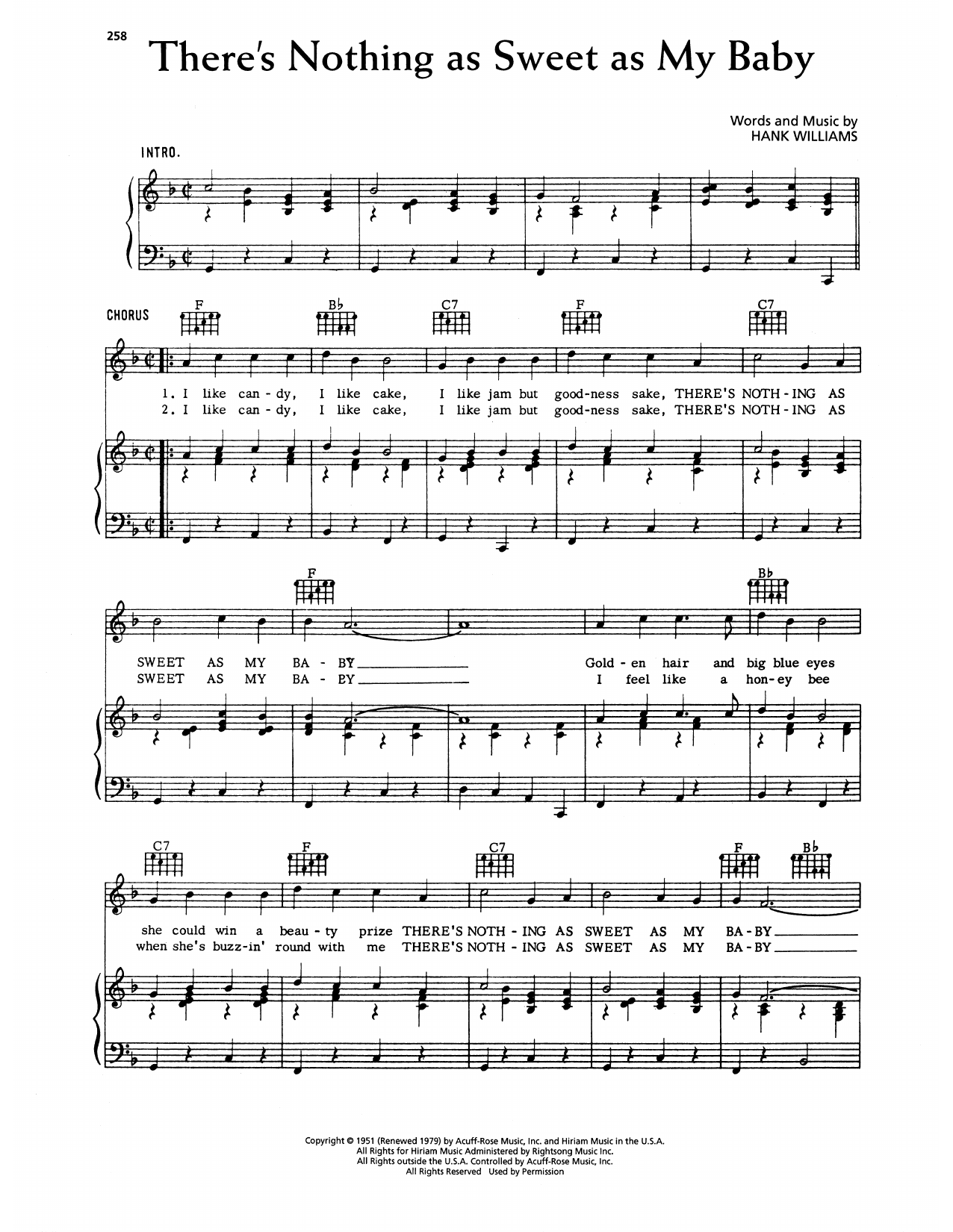Download Hank Williams There's Nothing As Sweet As My Baby Sheet Music and learn how to play Piano, Vocal & Guitar Chords (Right-Hand Melody) PDF digital score in minutes