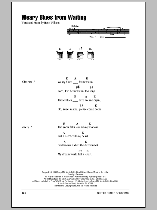 Download Hank Williams Weary Blues From Waiting Sheet Music and learn how to play Lyrics & Chords PDF digital score in minutes