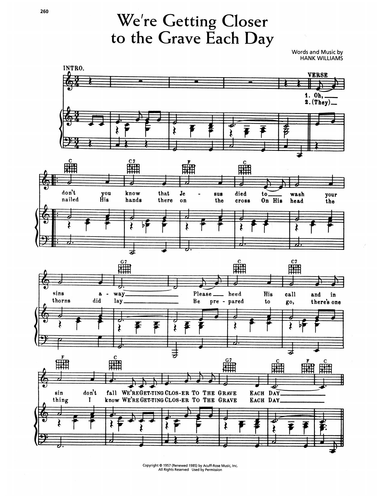 Download Hank Williams We're Getting Closer To The Grave Each Day Sheet Music and learn how to play Piano, Vocal & Guitar Chords (Right-Hand Melody) PDF digital score in minutes