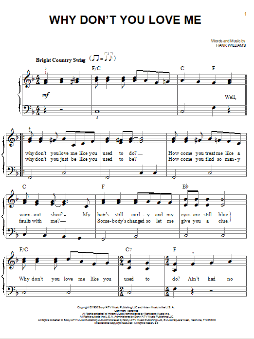 Download Hank Williams Why Don't You Love Me Sheet Music and learn how to play Easy Piano PDF digital score in minutes