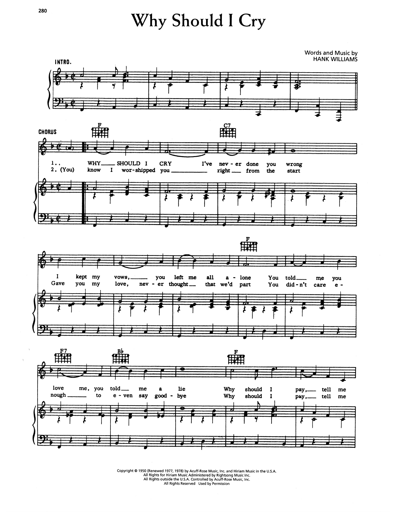 Download Hank Williams Why Should I Cry Sheet Music and learn how to play Piano, Vocal & Guitar Chords (Right-Hand Melody) PDF digital score in minutes