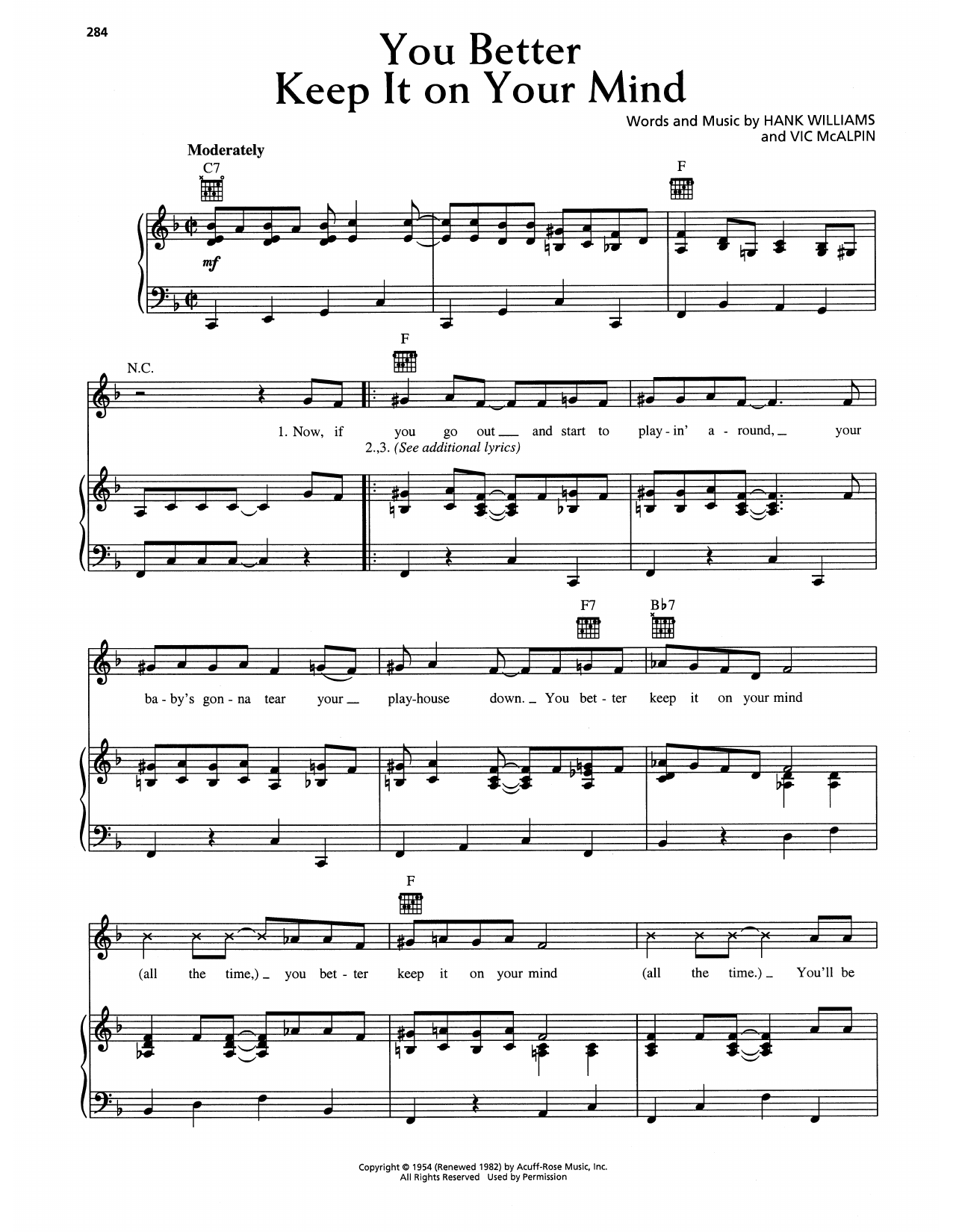 Download Hank Williams You Better Keep It On Your Mind Sheet Music and learn how to play Piano, Vocal & Guitar Chords (Right-Hand Melody) PDF digital score in minutes