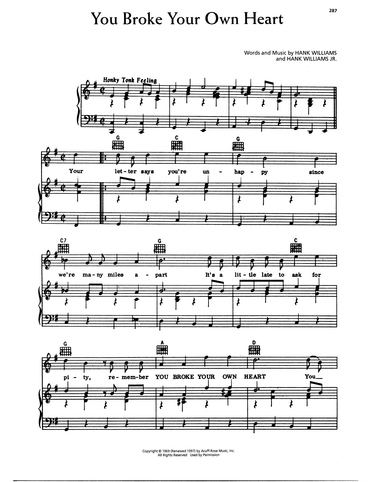 Download Hank Williams You Broke Your Own Heart Sheet Music and learn how to play Piano, Vocal & Guitar Chords (Right-Hand Melody) PDF digital score in minutes