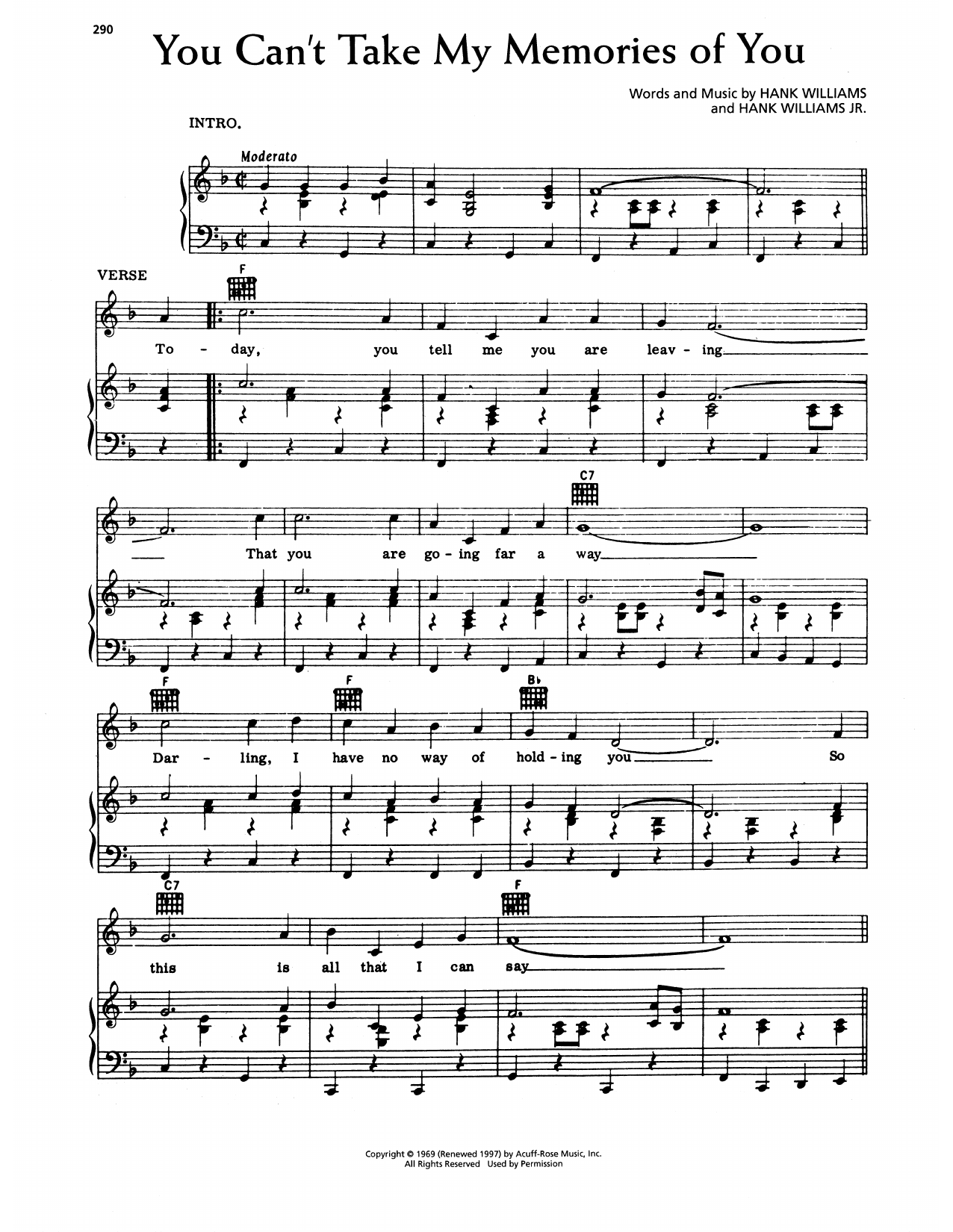 Download Hank Williams You Can't Take My Memories Of You Sheet Music and learn how to play Piano, Vocal & Guitar Chords (Right-Hand Melody) PDF digital score in minutes