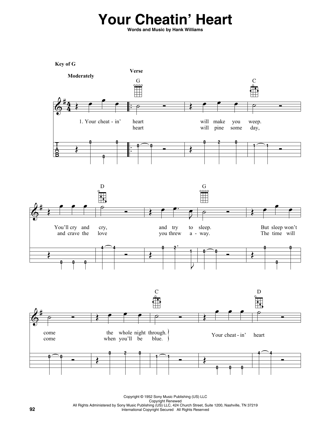 Download Hank Williams Your Cheatin' Heart (arr. Fred Sokolow) Sheet Music and learn how to play Banjo Tab PDF digital score in minutes