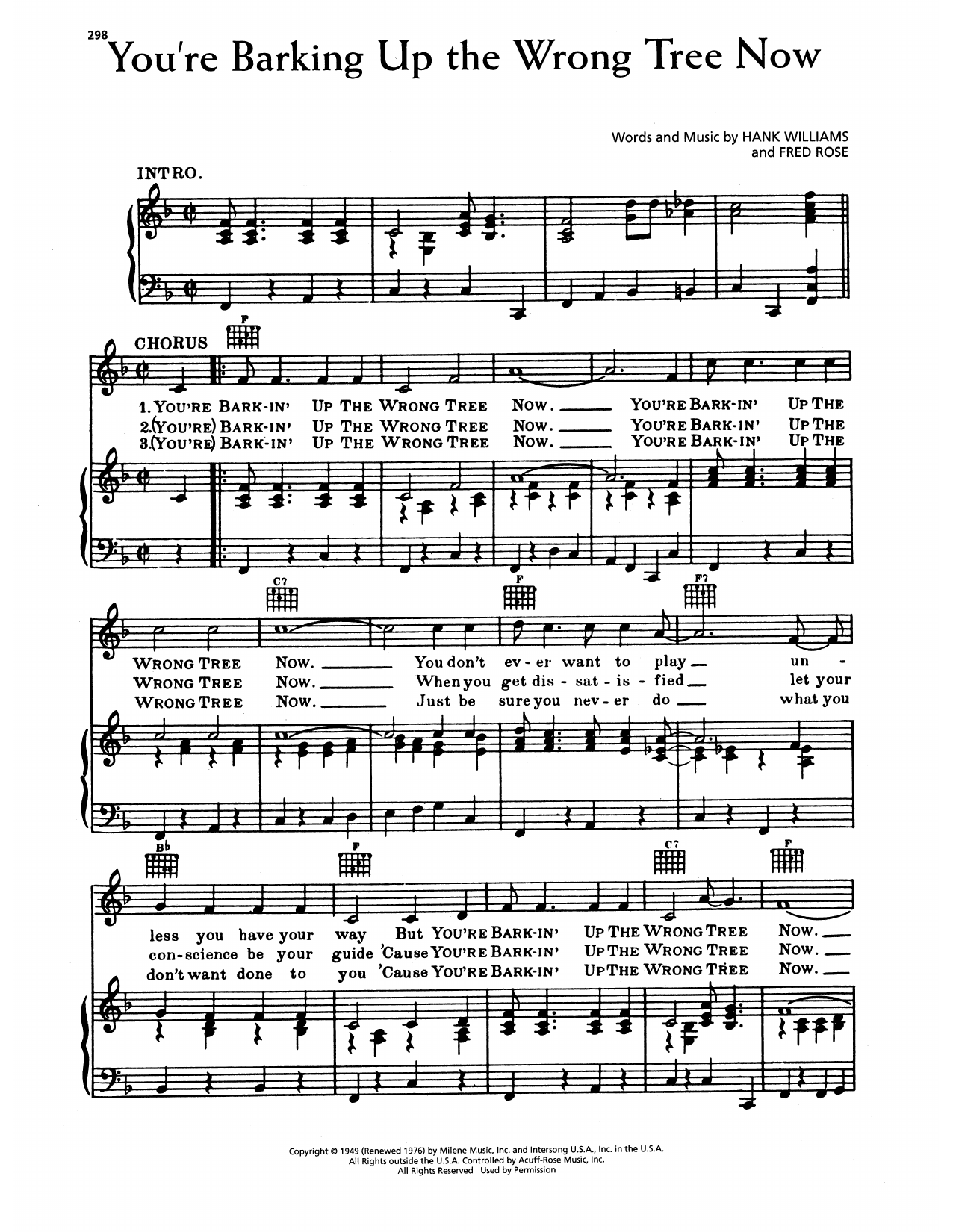 Download Hank Williams You're Barking Up The Wrong Tree Now Sheet Music and learn how to play Piano, Vocal & Guitar Chords (Right-Hand Melody) PDF digital score in minutes