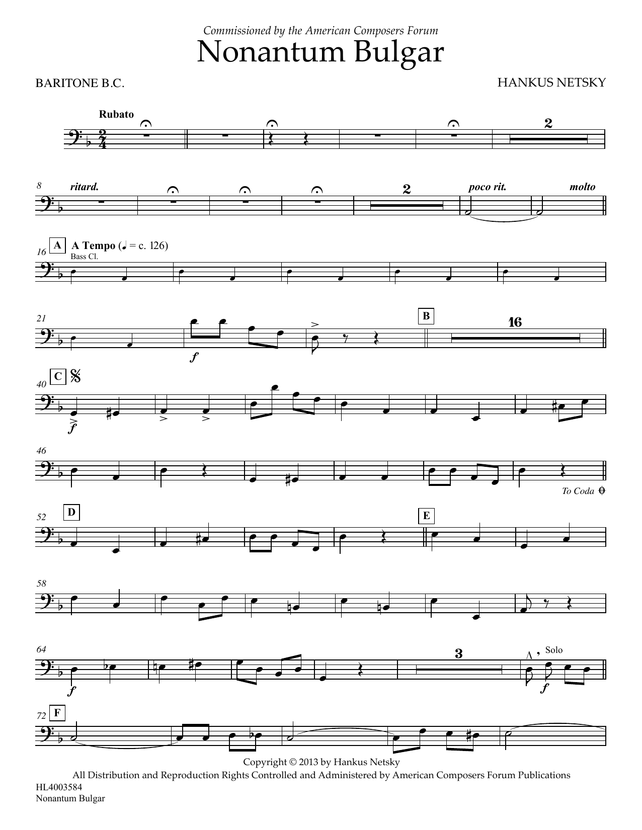 Download Hankus Netsky Nonantum Bulgar - Baritone B.C. Sheet Music and learn how to play Concert Band PDF digital score in minutes