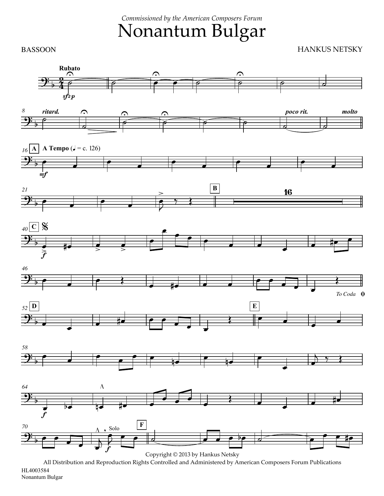 Download Hankus Netsky Nonantum Bulgar - Bassoon Sheet Music and learn how to play Concert Band PDF digital score in minutes