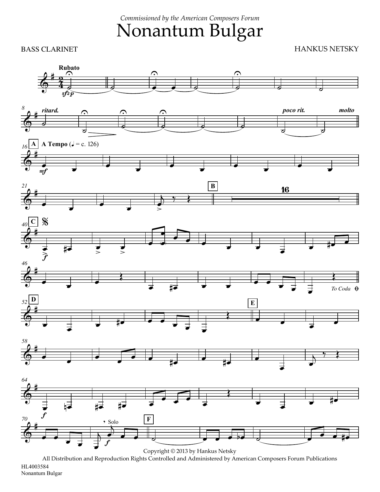 Download Hankus Netsky Nonantum Bulgar - Bb Bass Clarinet Sheet Music and learn how to play Concert Band PDF digital score in minutes