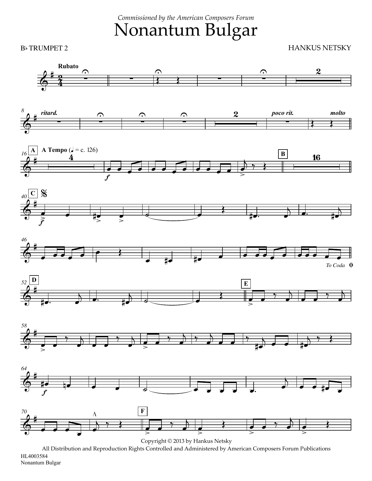 Download Hankus Netsky Nonantum Bulgar - Bb Trumpet 2 Sheet Music and learn how to play Concert Band PDF digital score in minutes