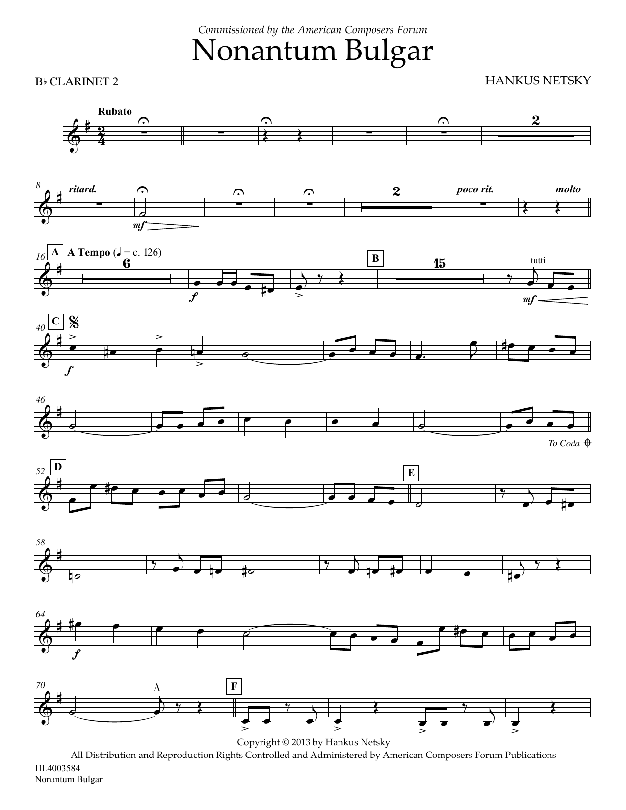Download Hankus Netsky Nonantum Bulgar - Clarinet 2 Sheet Music and learn how to play Concert Band PDF digital score in minutes