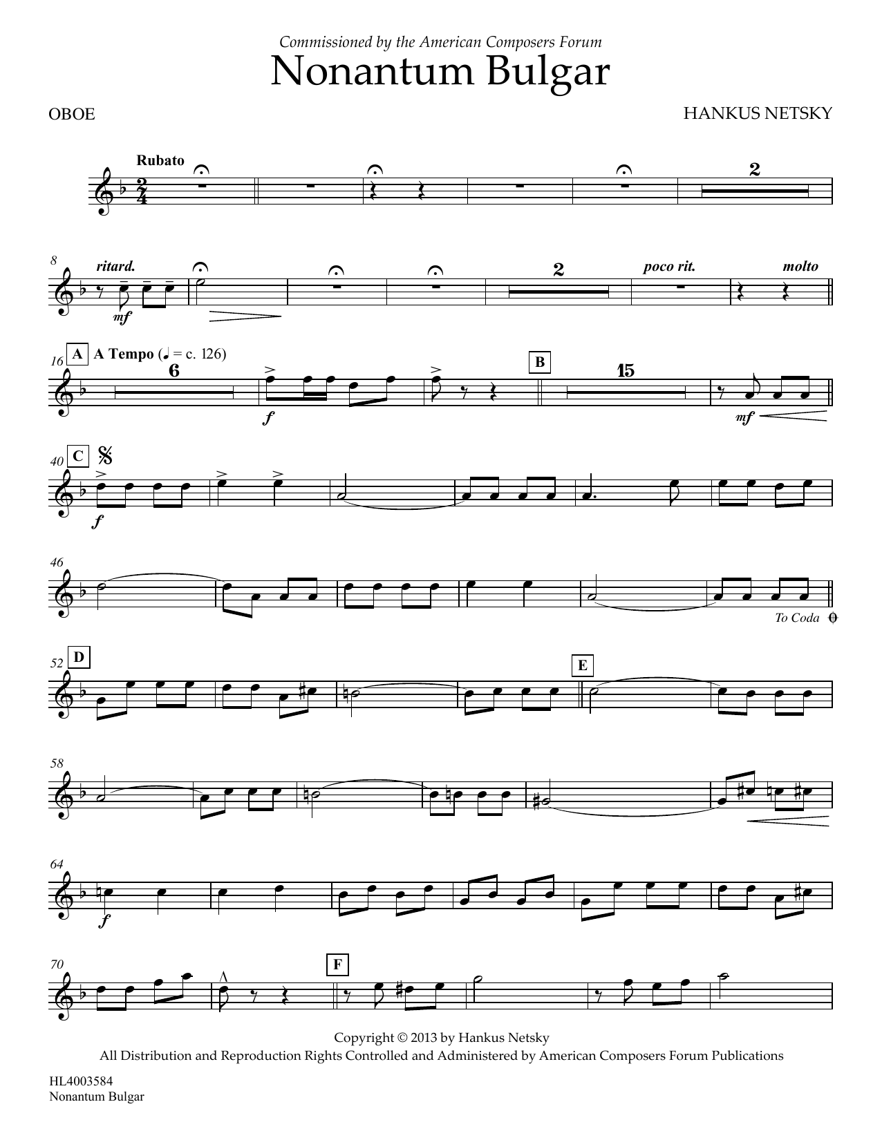 Download Hankus Netsky Nonantum Bulgar - Oboe Sheet Music and learn how to play Concert Band PDF digital score in minutes