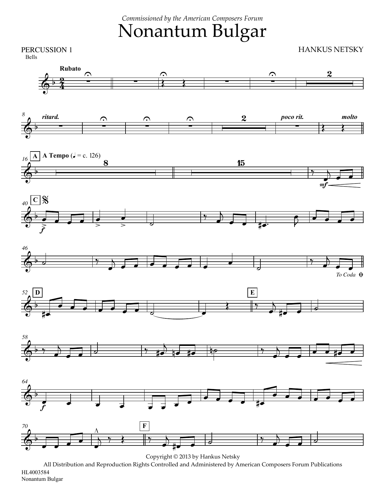 Download Hankus Netsky Nonantum Bulgar - Percussion 1 Sheet Music and learn how to play Concert Band PDF digital score in minutes