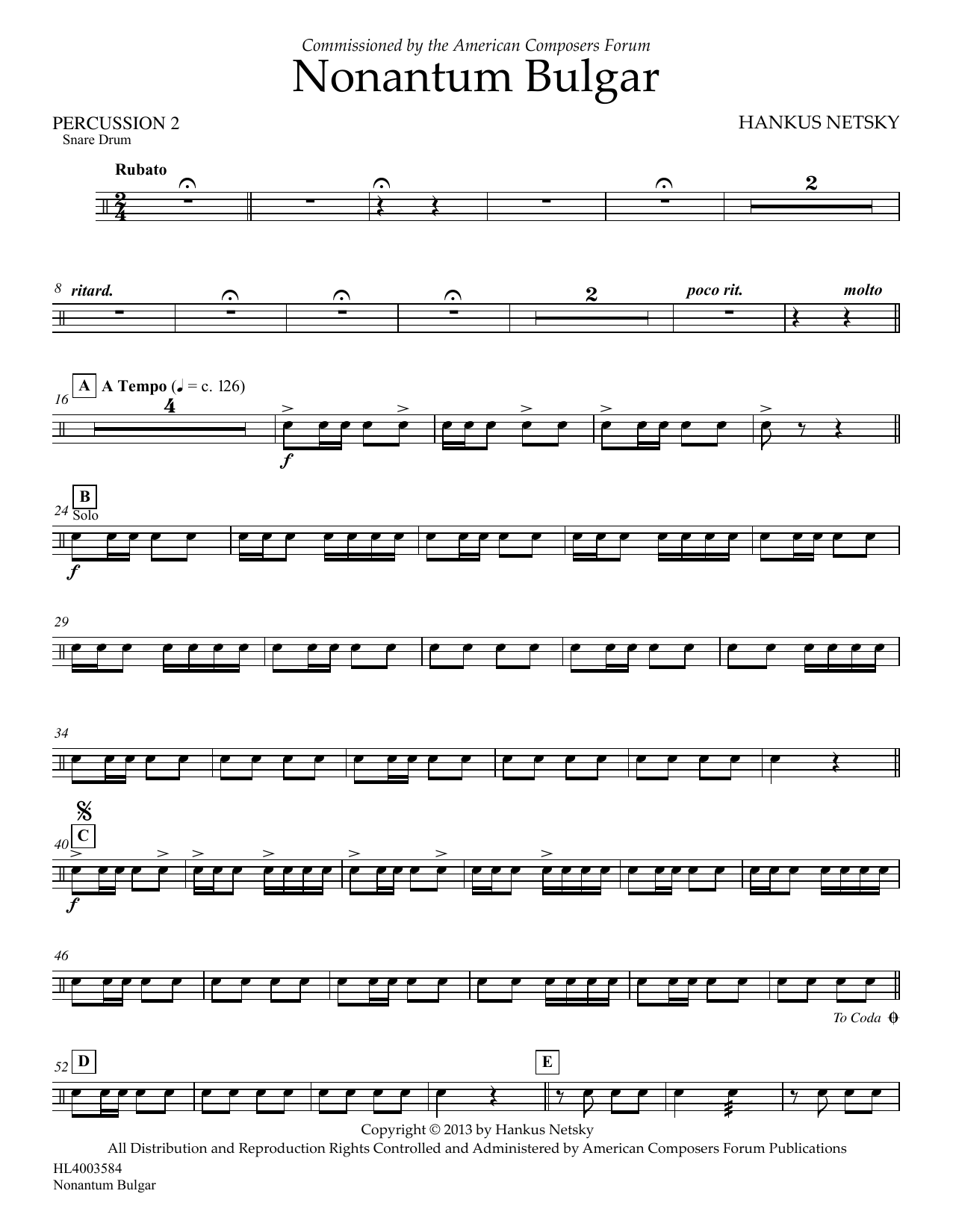 Download Hankus Netsky Nonantum Bulgar - Percussion 2 Sheet Music and learn how to play Concert Band PDF digital score in minutes