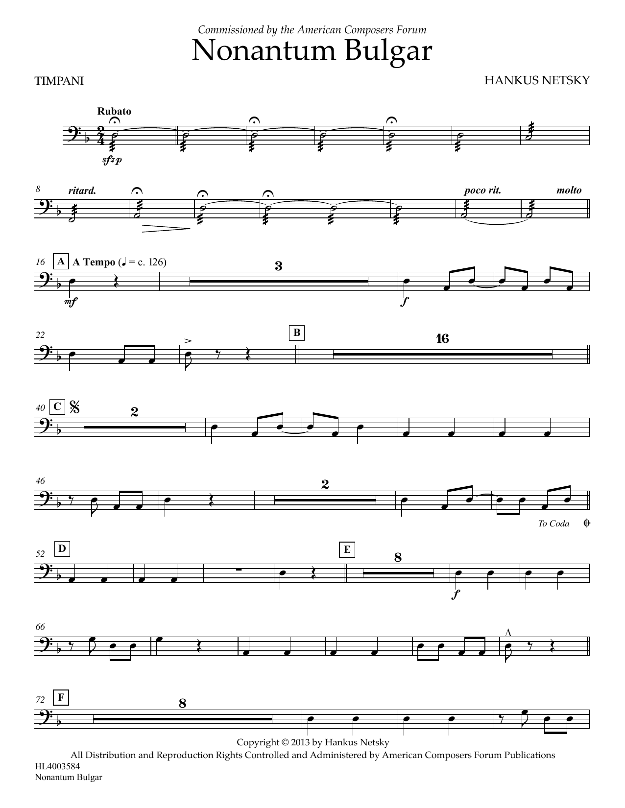 Download Hankus Netsky Nonantum Bulgar - Timpani Sheet Music and learn how to play Concert Band PDF digital score in minutes