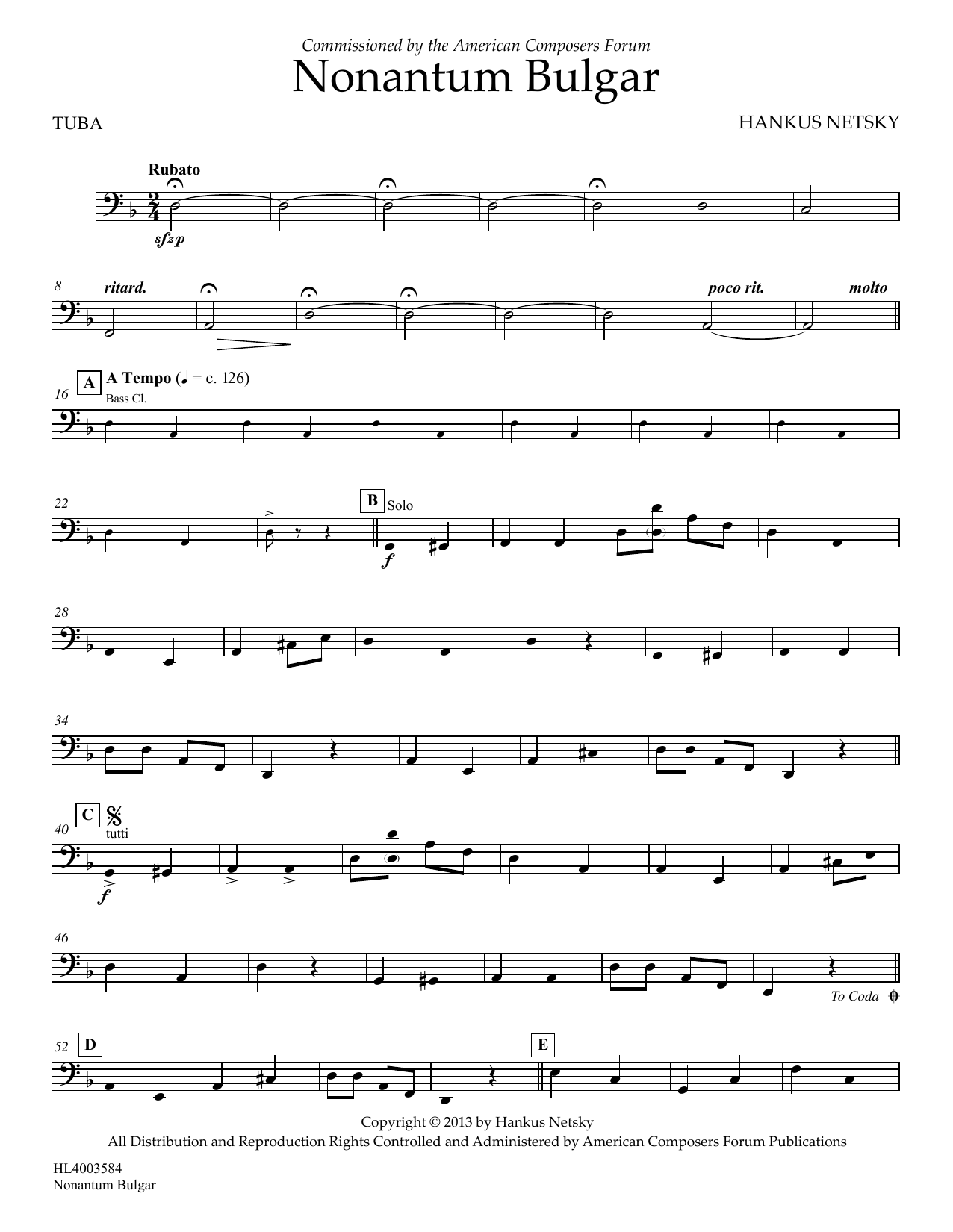 Download Hankus Netsky Nonantum Bulgar - Tuba Sheet Music and learn how to play Concert Band PDF digital score in minutes