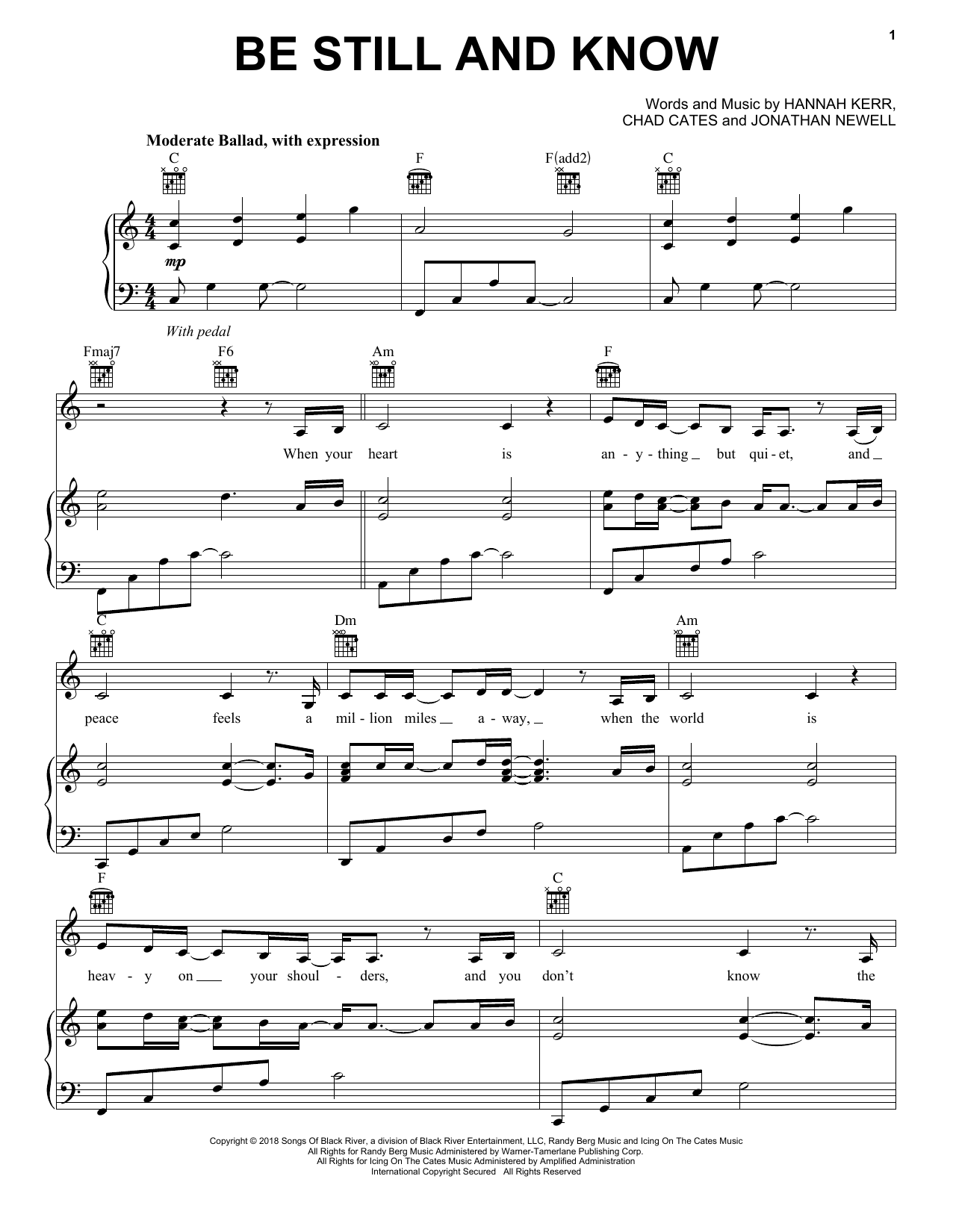 Download Hannah Kerr Be Still And Know Sheet Music and learn how to play Piano, Vocal & Guitar Chords (Right-Hand Melody) PDF digital score in minutes