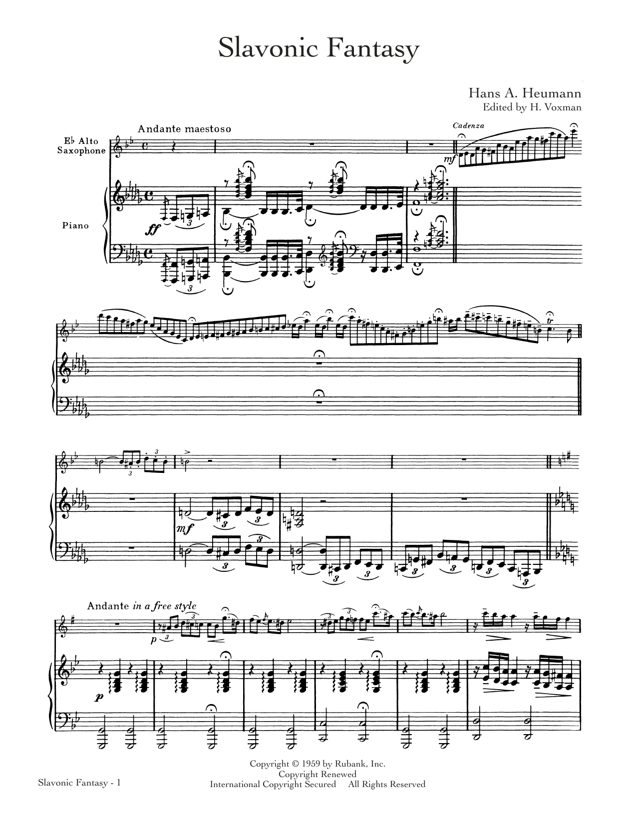 Download Hans A. Heumann Slavonic Fantasy Sheet Music and learn how to play Alto Sax and Piano PDF digital score in minutes