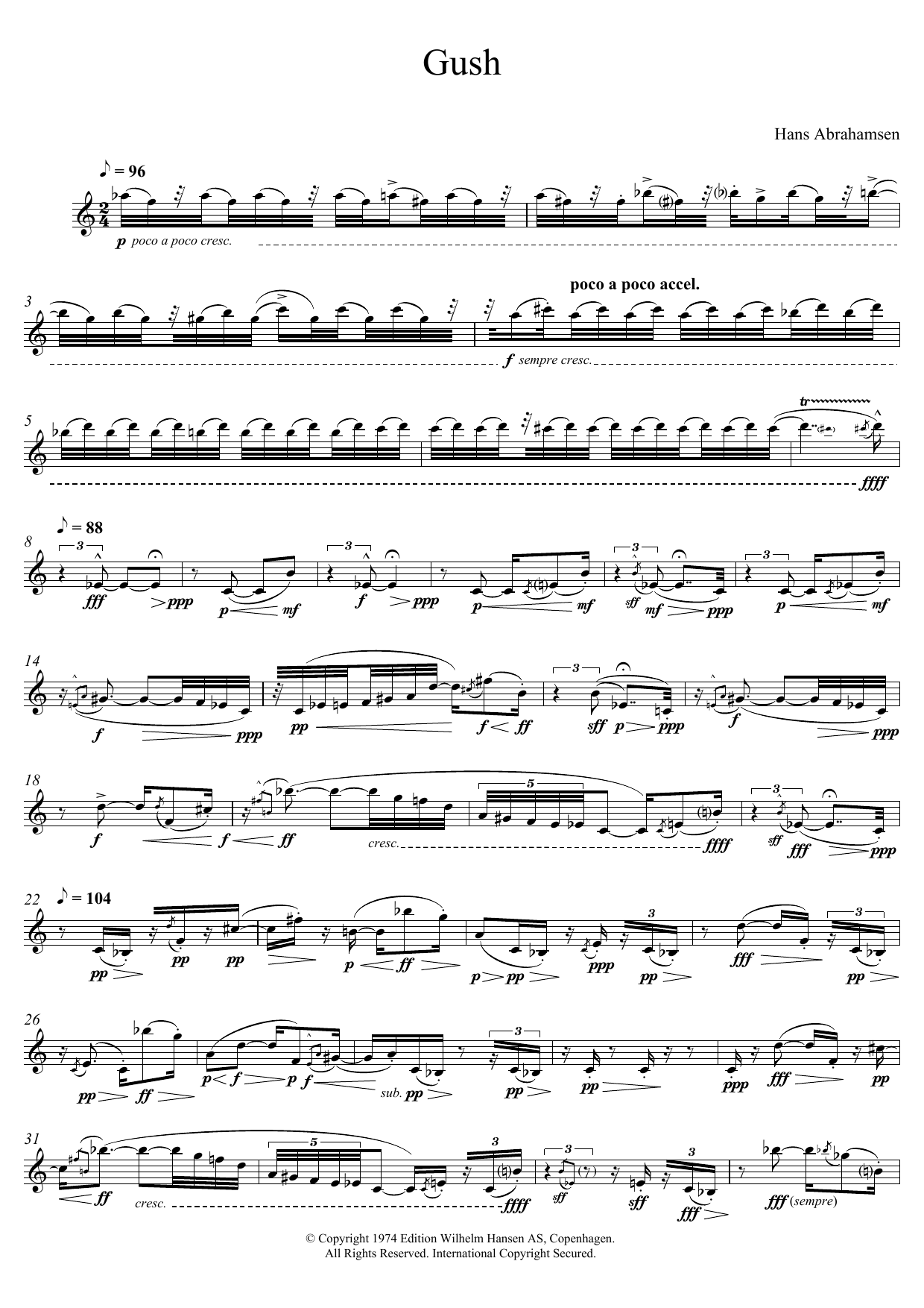 Download Hans Abrahamsen Gush Sheet Music and learn how to play Alto Saxophone PDF digital score in minutes