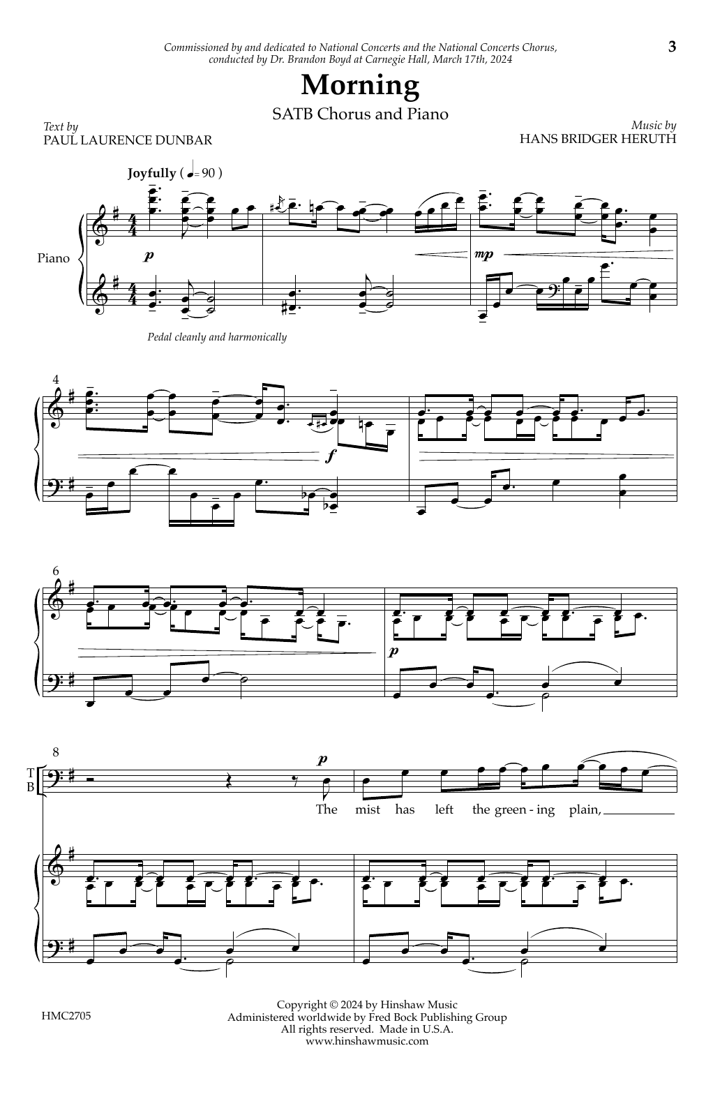 Download Hans Bridger Heruth Morning Sheet Music and learn how to play SATB Choir PDF digital score in minutes
