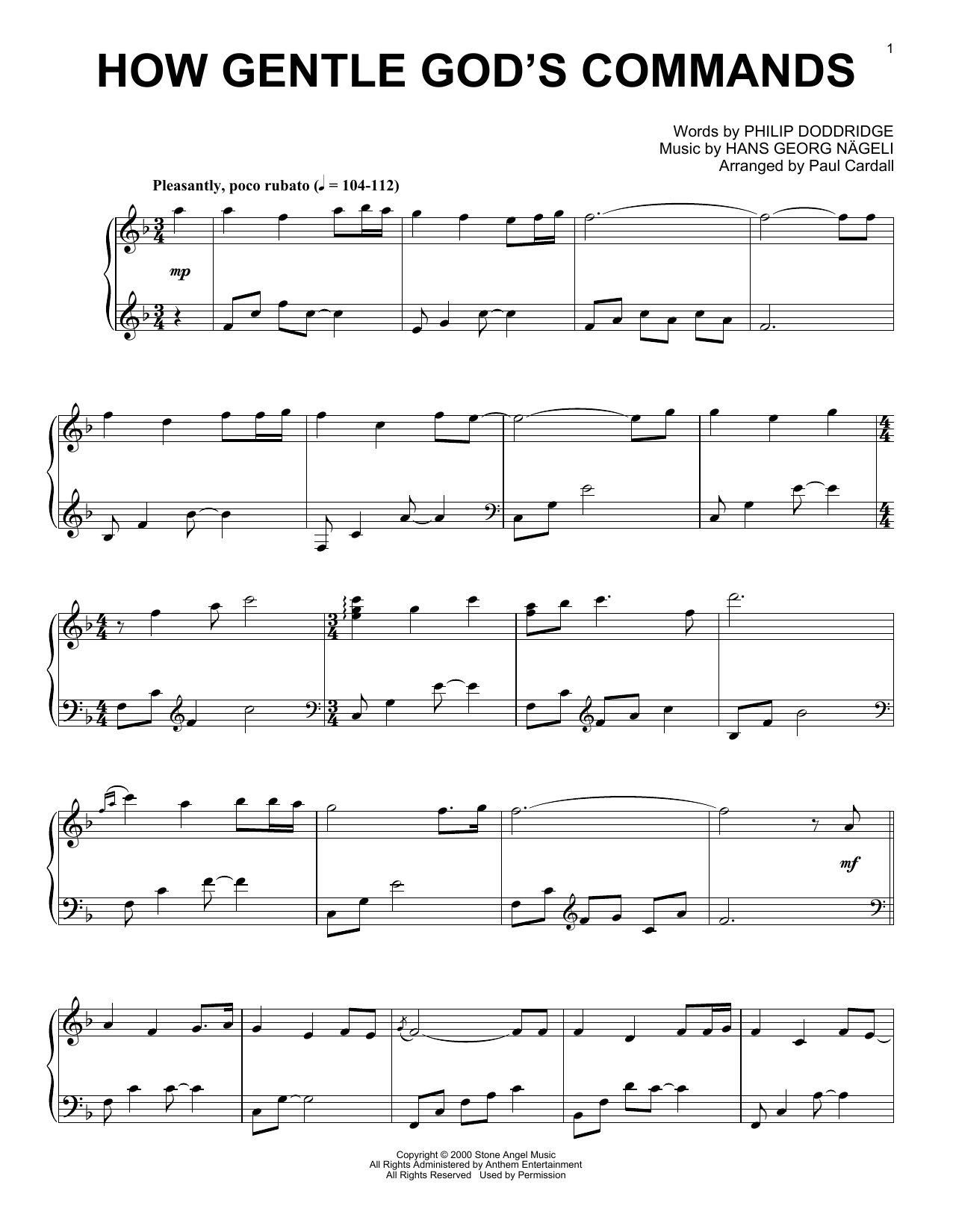 Download Hans Georg Nageli How Gentle God's Commands (arr. Paul Cardall) Sheet Music and learn how to play Piano Solo PDF digital score in minutes