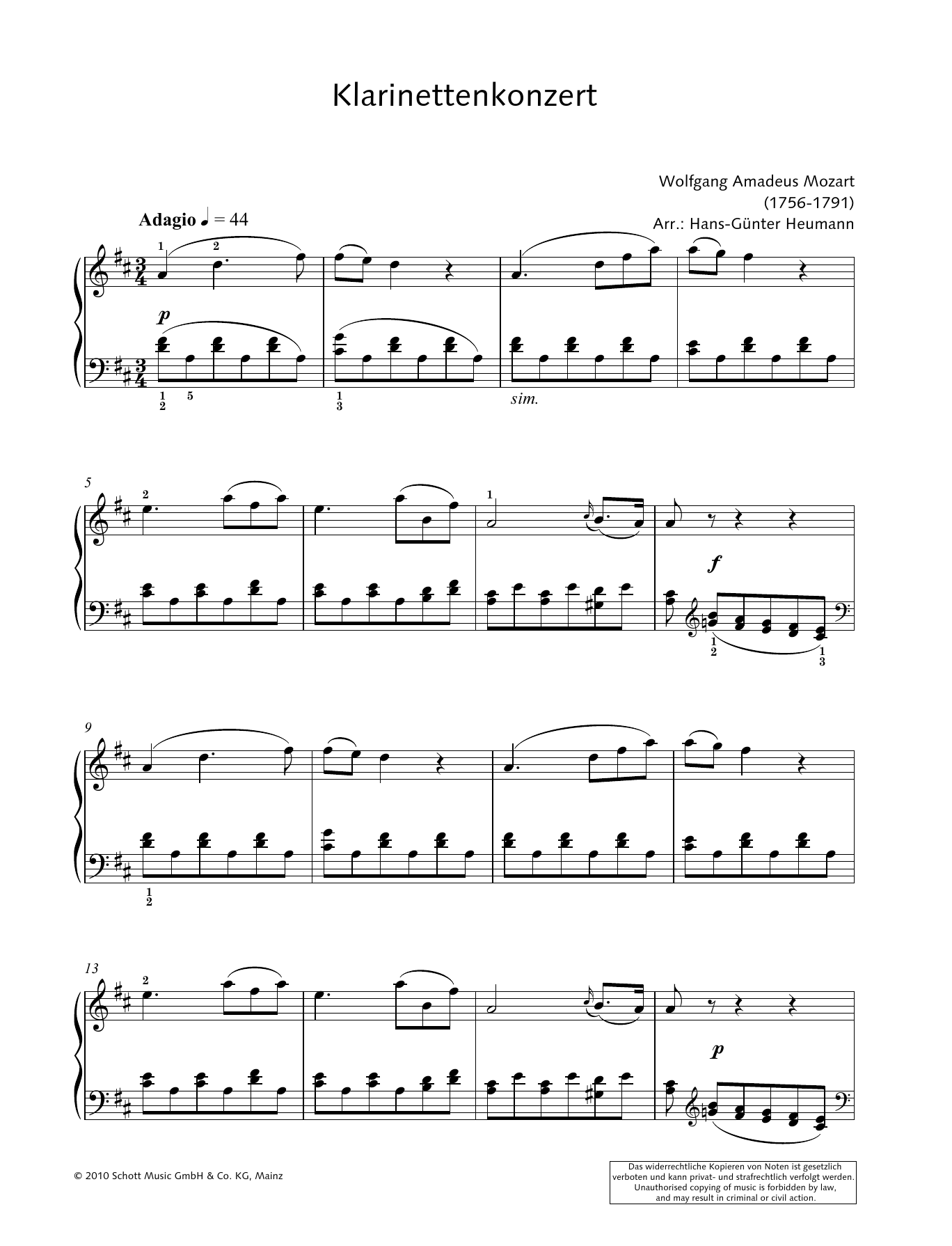 Download Hans-Gunter Heumann Concerto for Clarinet and Orchestra in A major Sheet Music and learn how to play Piano Solo PDF digital score in minutes