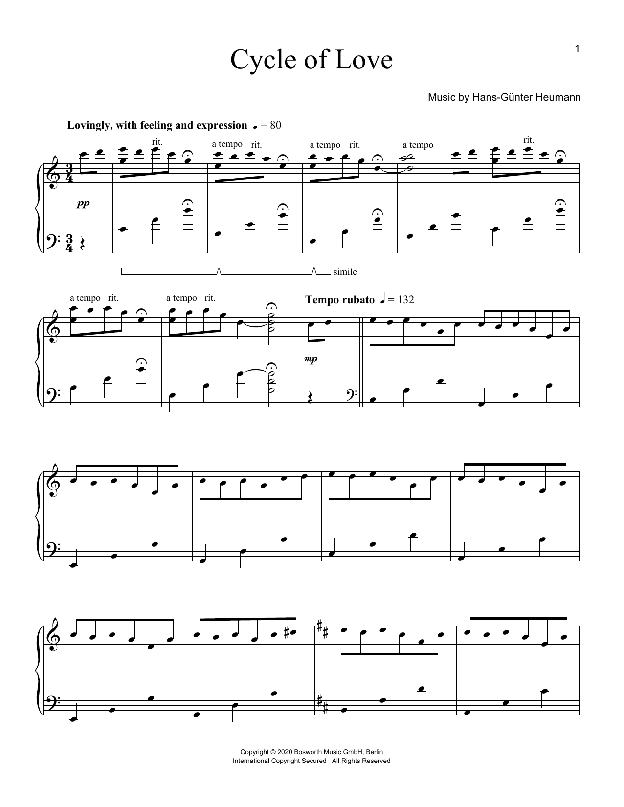 Download Hans-Günter Heumann Cycle Of Love Sheet Music and learn how to play Piano Solo PDF digital score in minutes