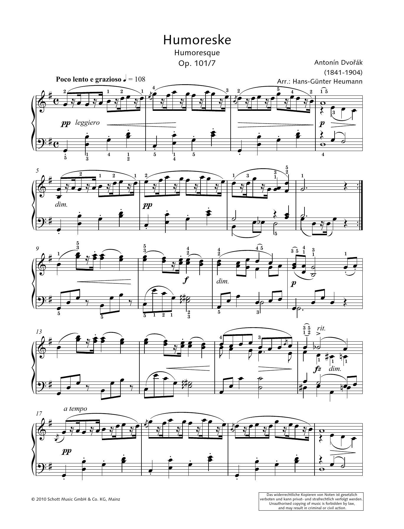 Download Hans-Gunter Heumann Humoresque Sheet Music and learn how to play Piano Solo PDF digital score in minutes