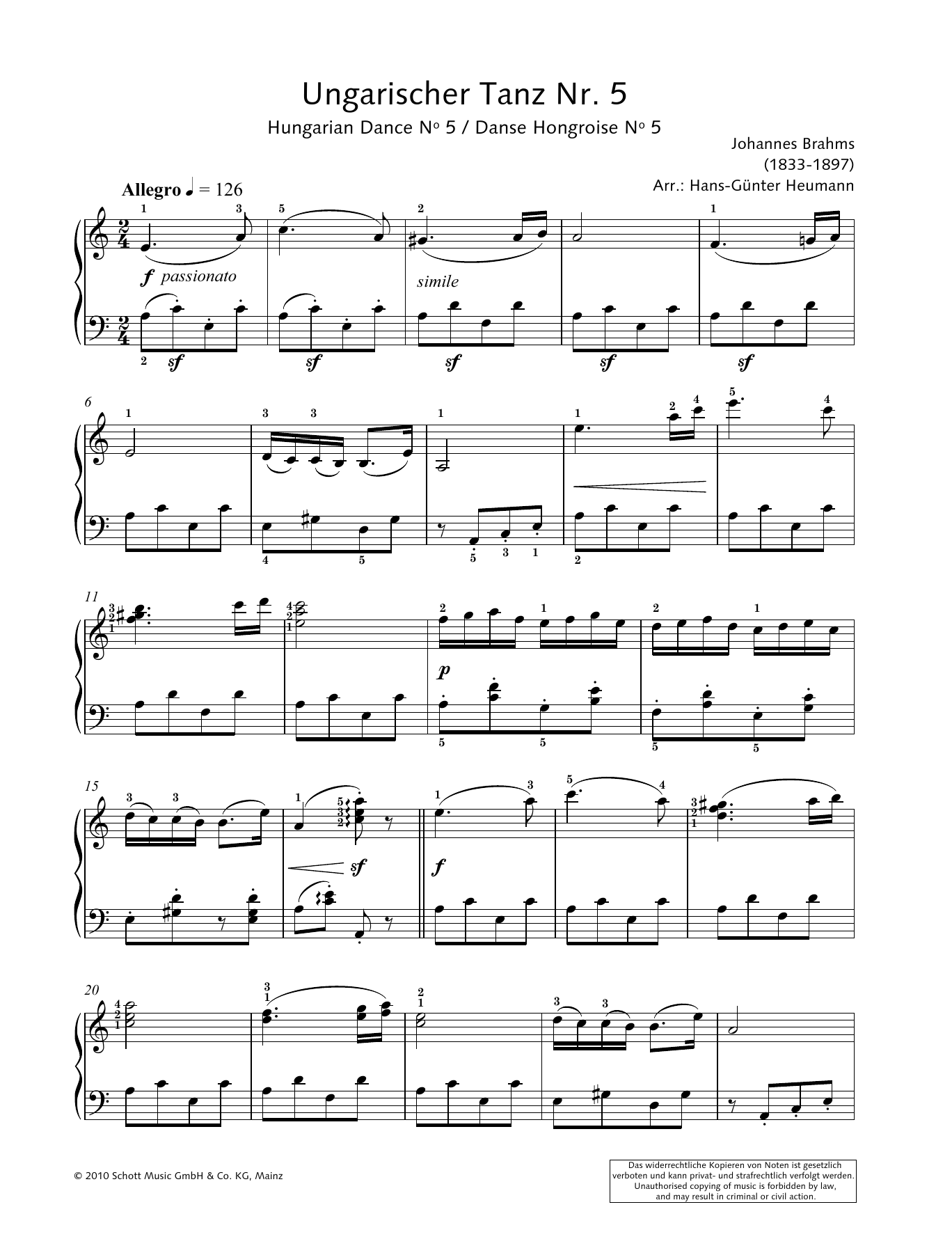 Download Hans-Gunter Heumann Hungarian Dance No. 5 Sheet Music and learn how to play Piano Solo PDF digital score in minutes