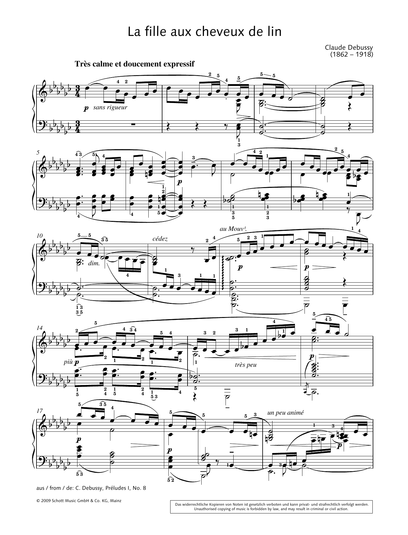 Download Hans-Gunter Heumann La Fille aux cheveux de lin Sheet Music and learn how to play Piano Solo PDF digital score in minutes