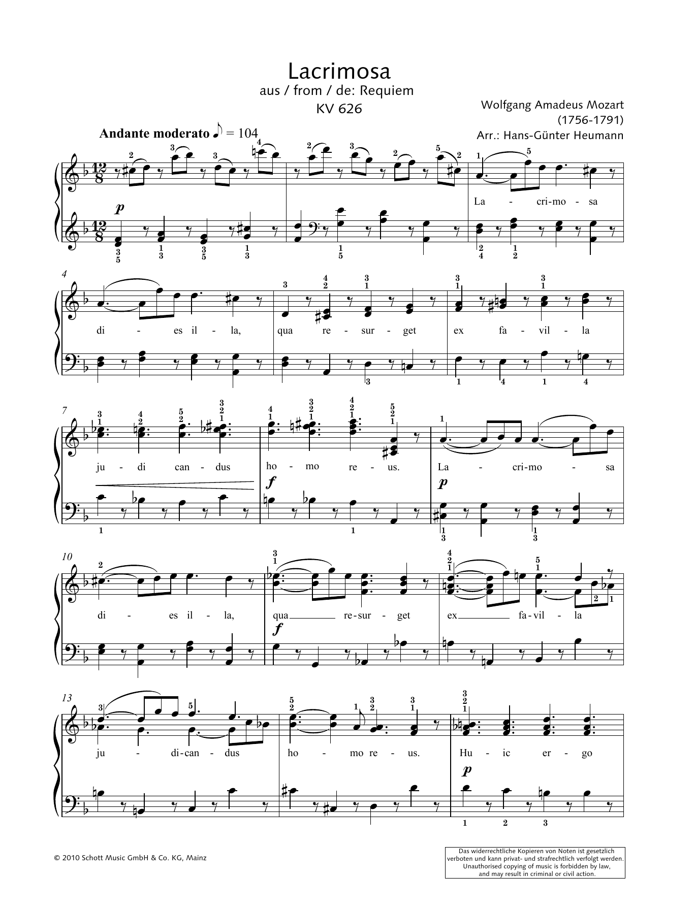 Download Hans-Gunter Heumann Lacrimosa Sheet Music and learn how to play Piano Solo PDF digital score in minutes