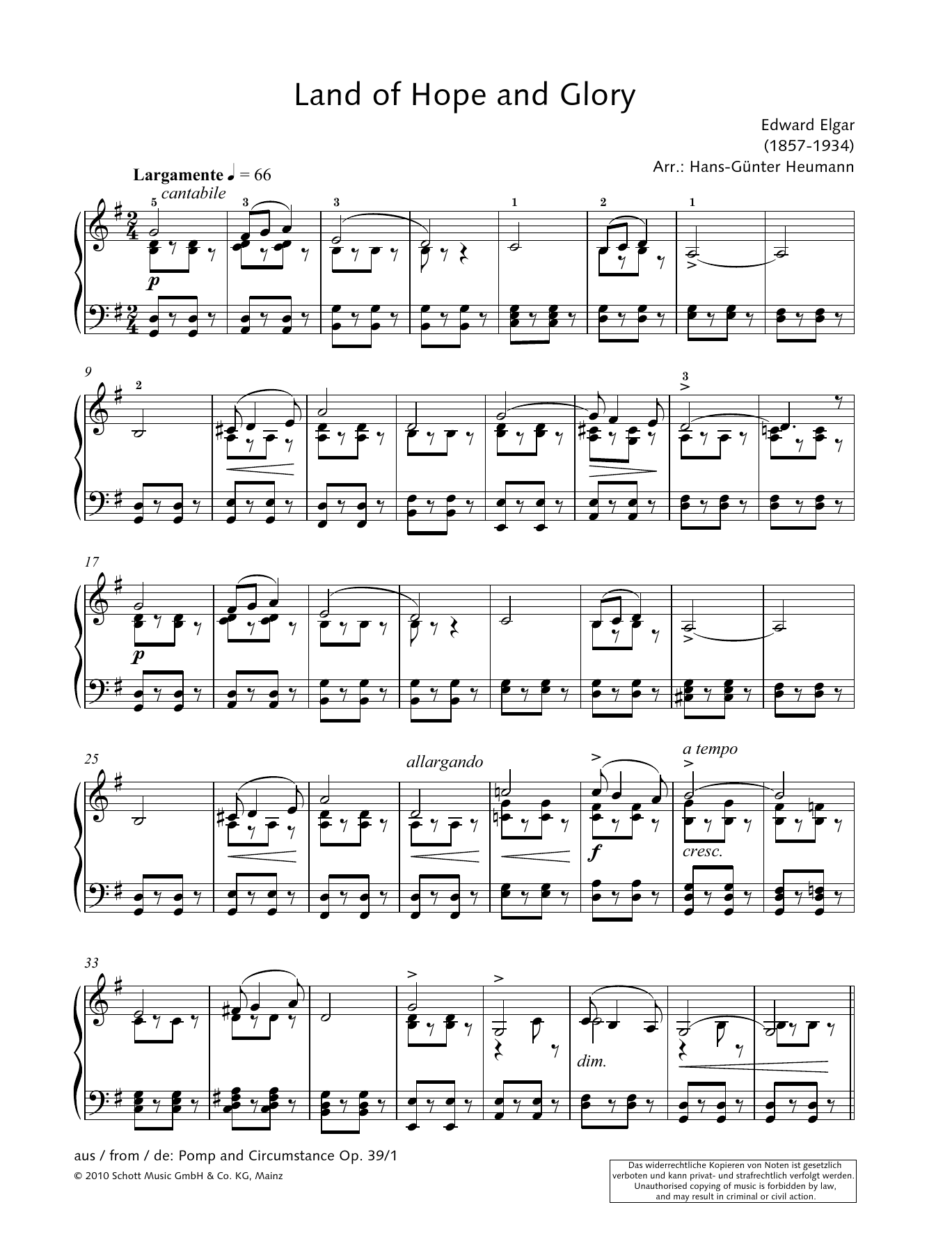 Download Hans-Gunter Heumann Land of Hope and Glory Sheet Music and learn how to play Piano Solo PDF digital score in minutes