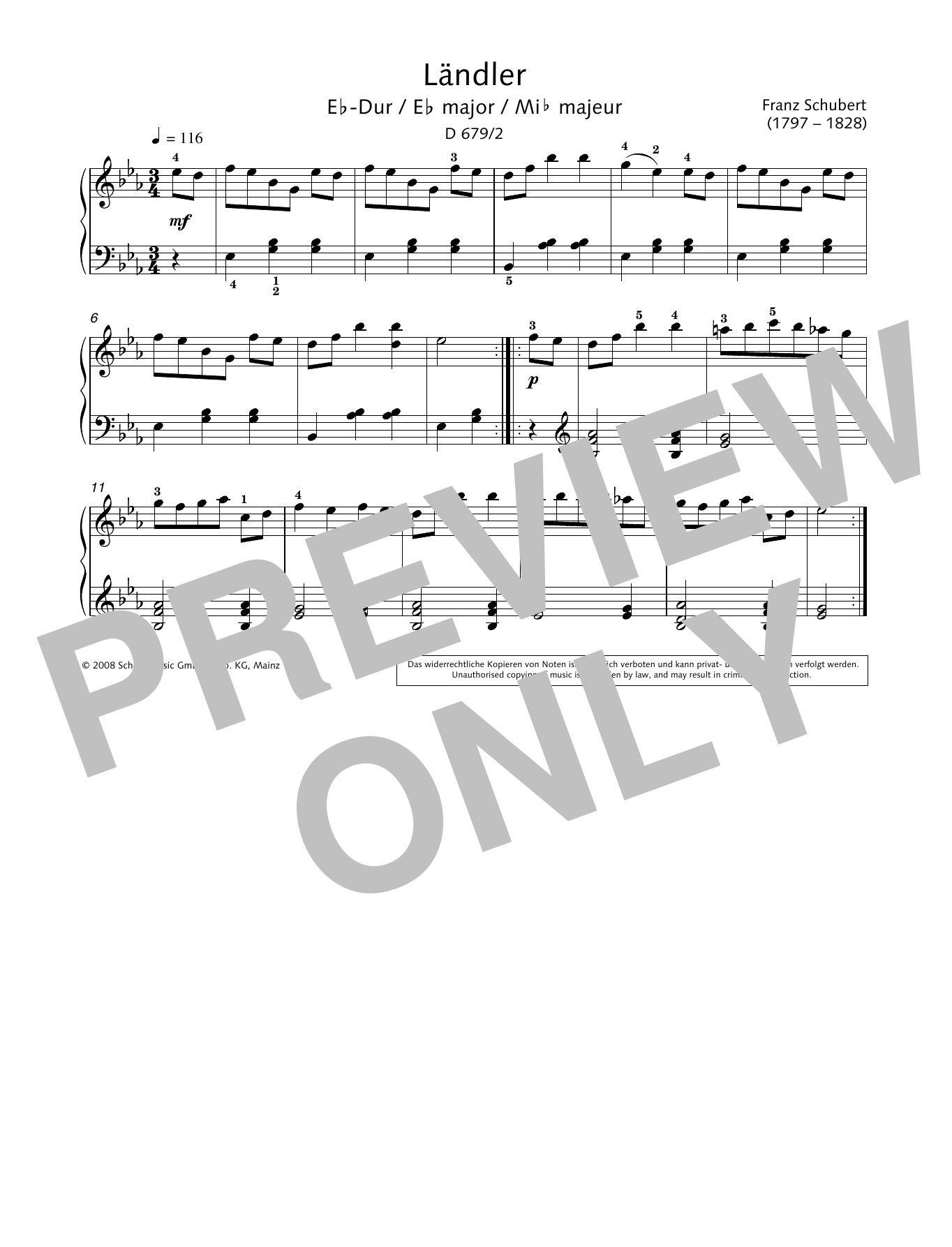 Download Hans-Gunter Heumann Ländler in E-flat major Sheet Music and learn how to play Piano Solo PDF digital score in minutes