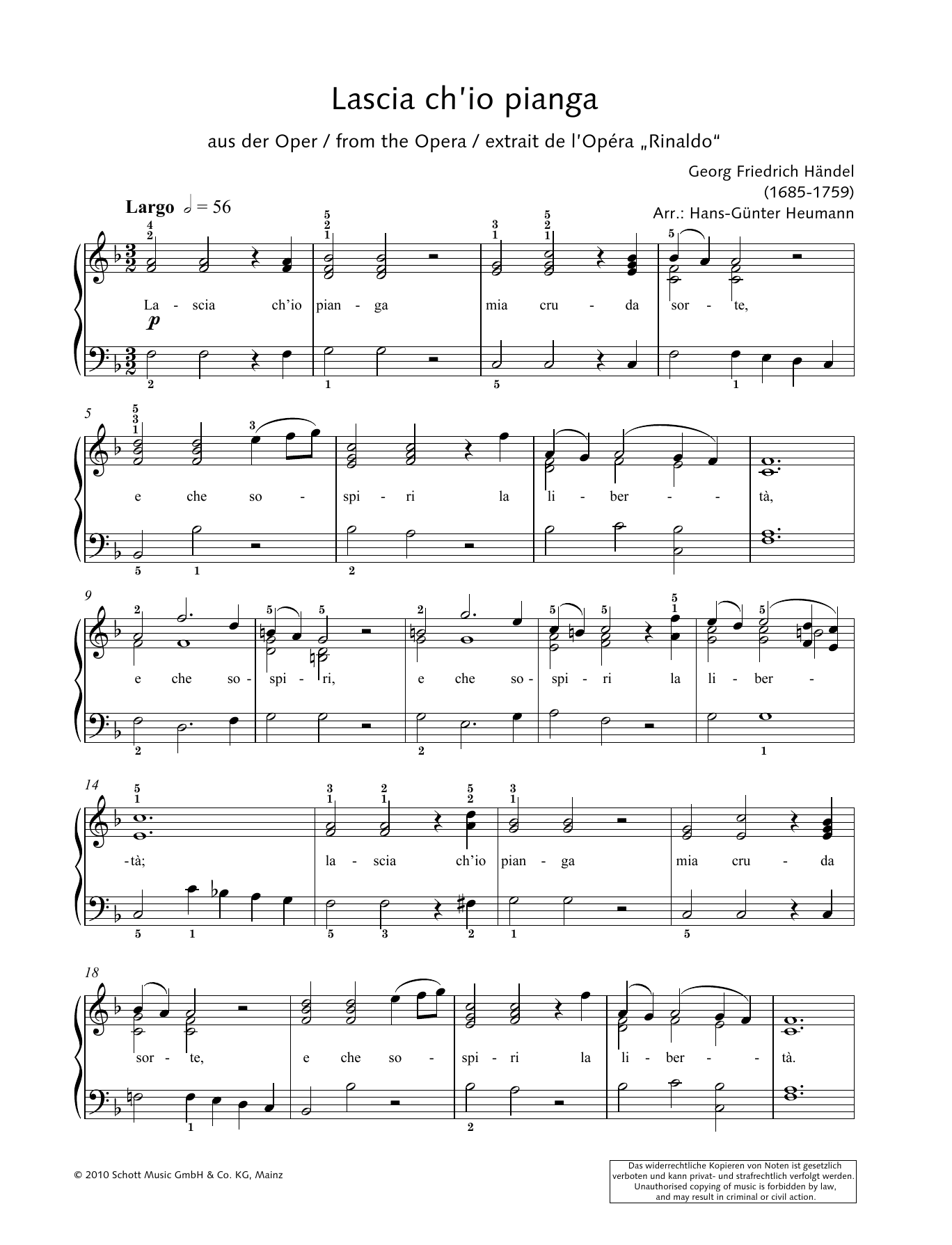 Download Hans-Gunter Heumann Lascia ch' io pianga Sheet Music and learn how to play Piano Solo PDF digital score in minutes