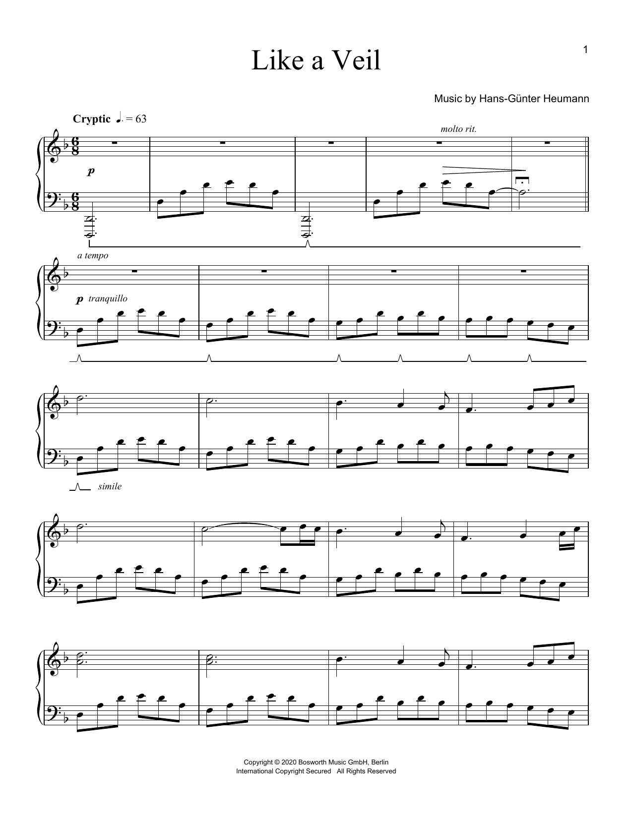 Download Hans-Günter Heumann Like A Veil Sheet Music and learn how to play Piano Solo PDF digital score in minutes