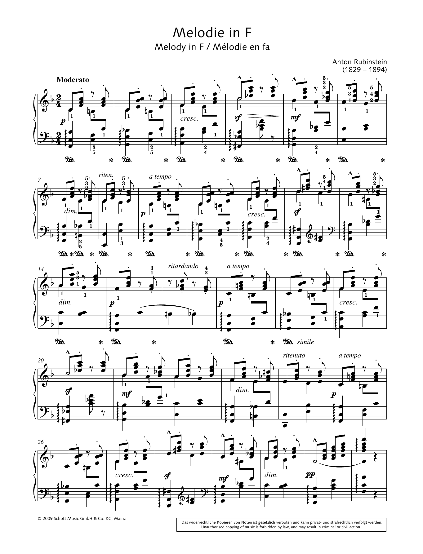Download Hans-Gunter Heumann Melody in F Sheet Music and learn how to play Piano Solo PDF digital score in minutes