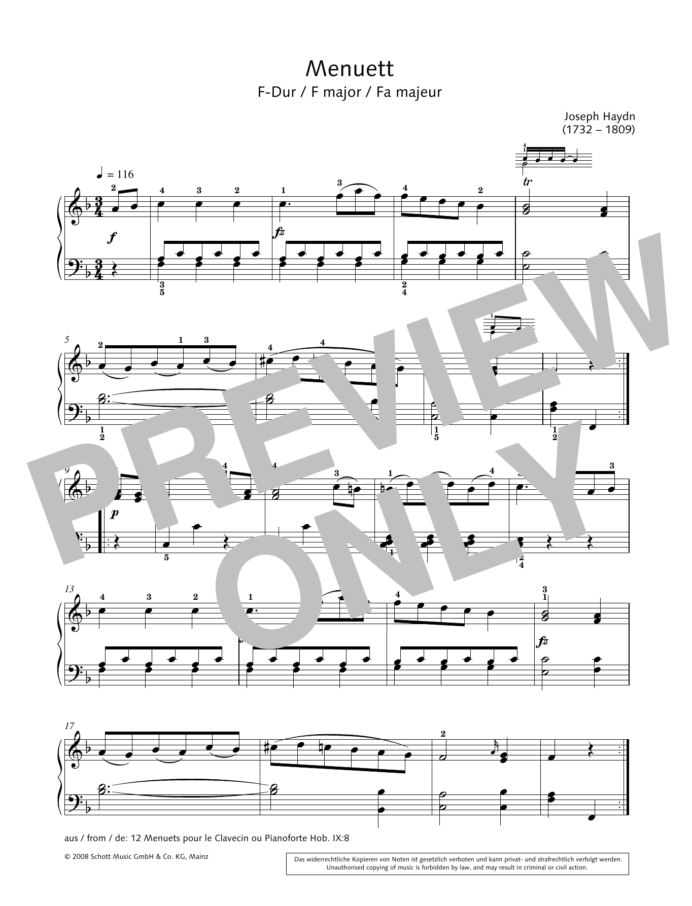Download Hans-Gunter Heumann Minuet in F major Sheet Music and learn how to play Piano Solo PDF digital score in minutes