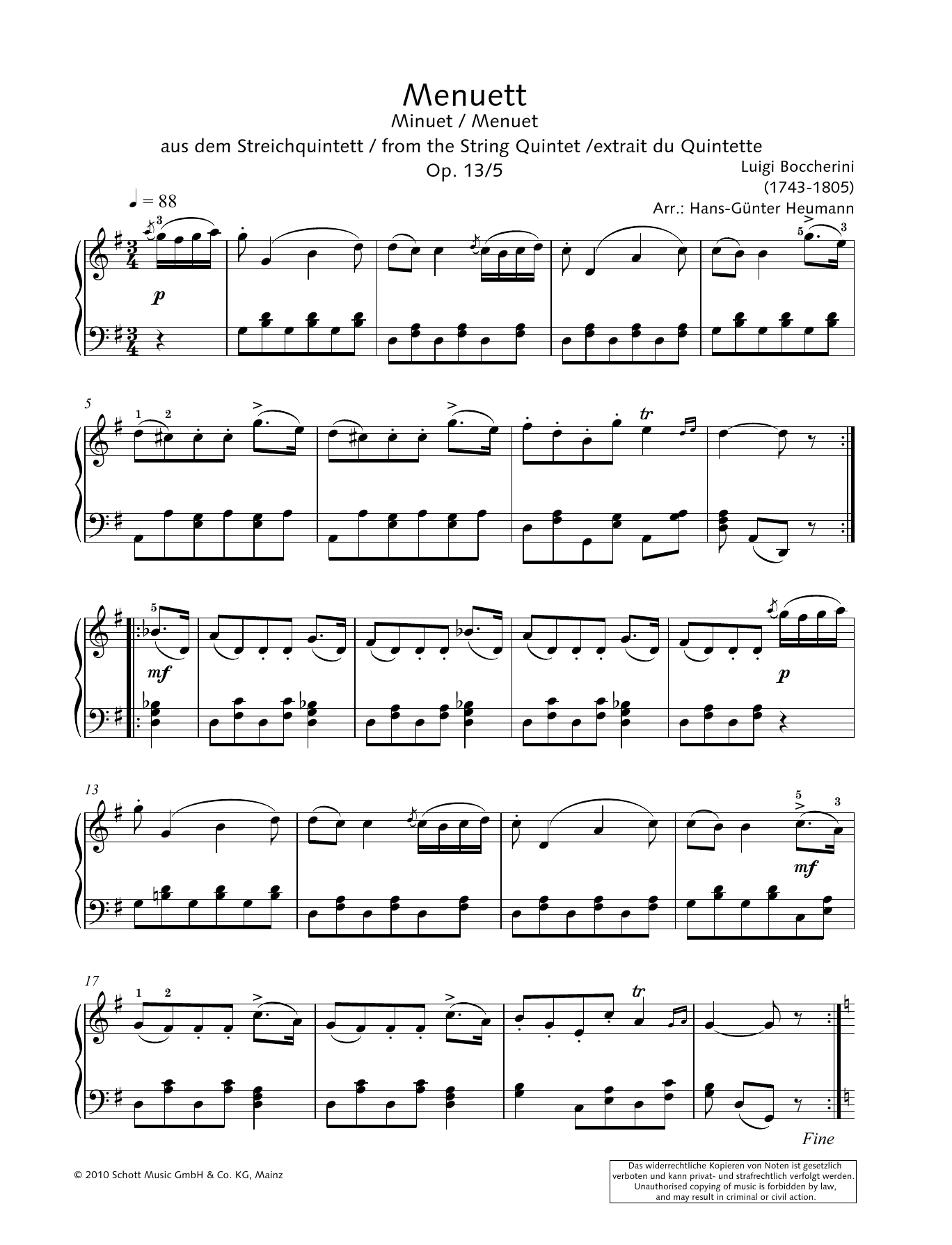 Download Hans-Gunter Heumann Minuet Sheet Music and learn how to play Piano Solo PDF digital score in minutes